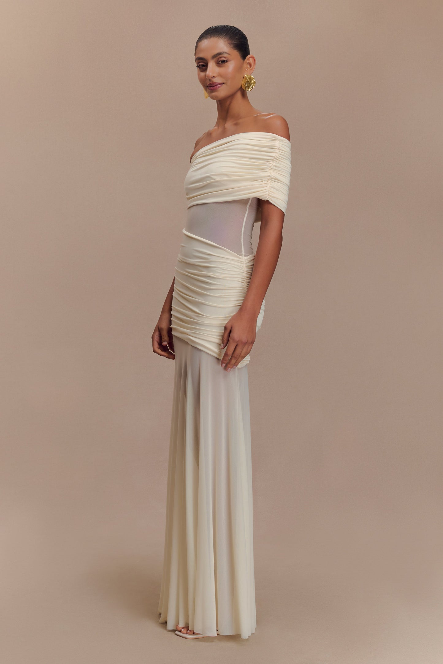 Robe maxi en maille à une épaule Dallas - Ivoire