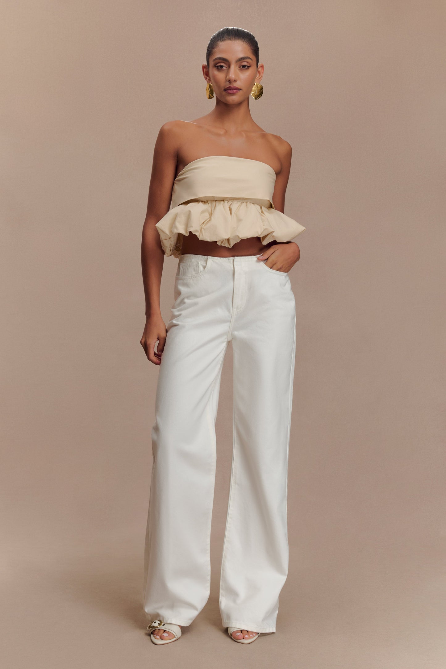 Jeans en jean taille mi-haute Caitlin - Blanc