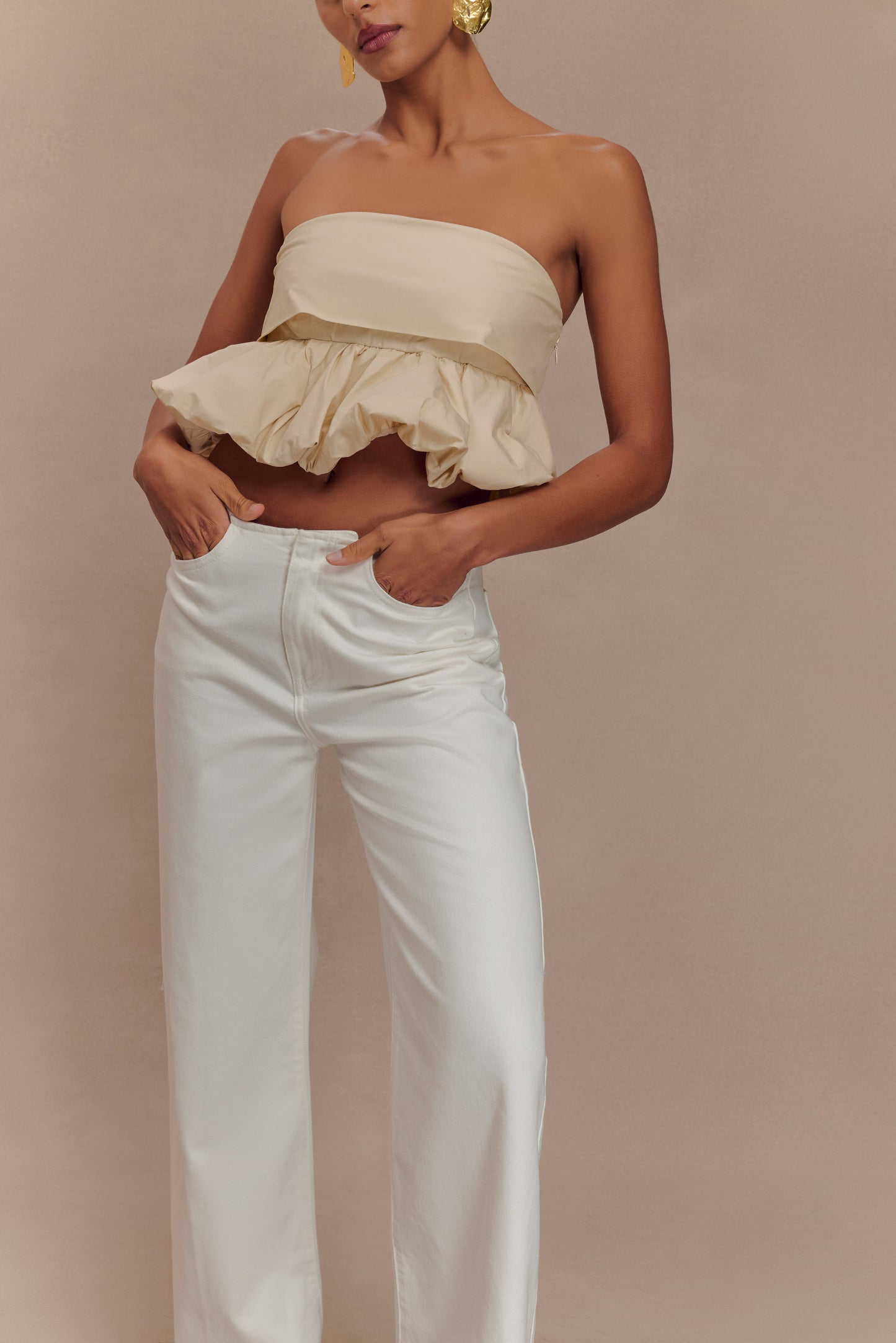 Jeans en jean taille mi-haute Caitlin - Blanc