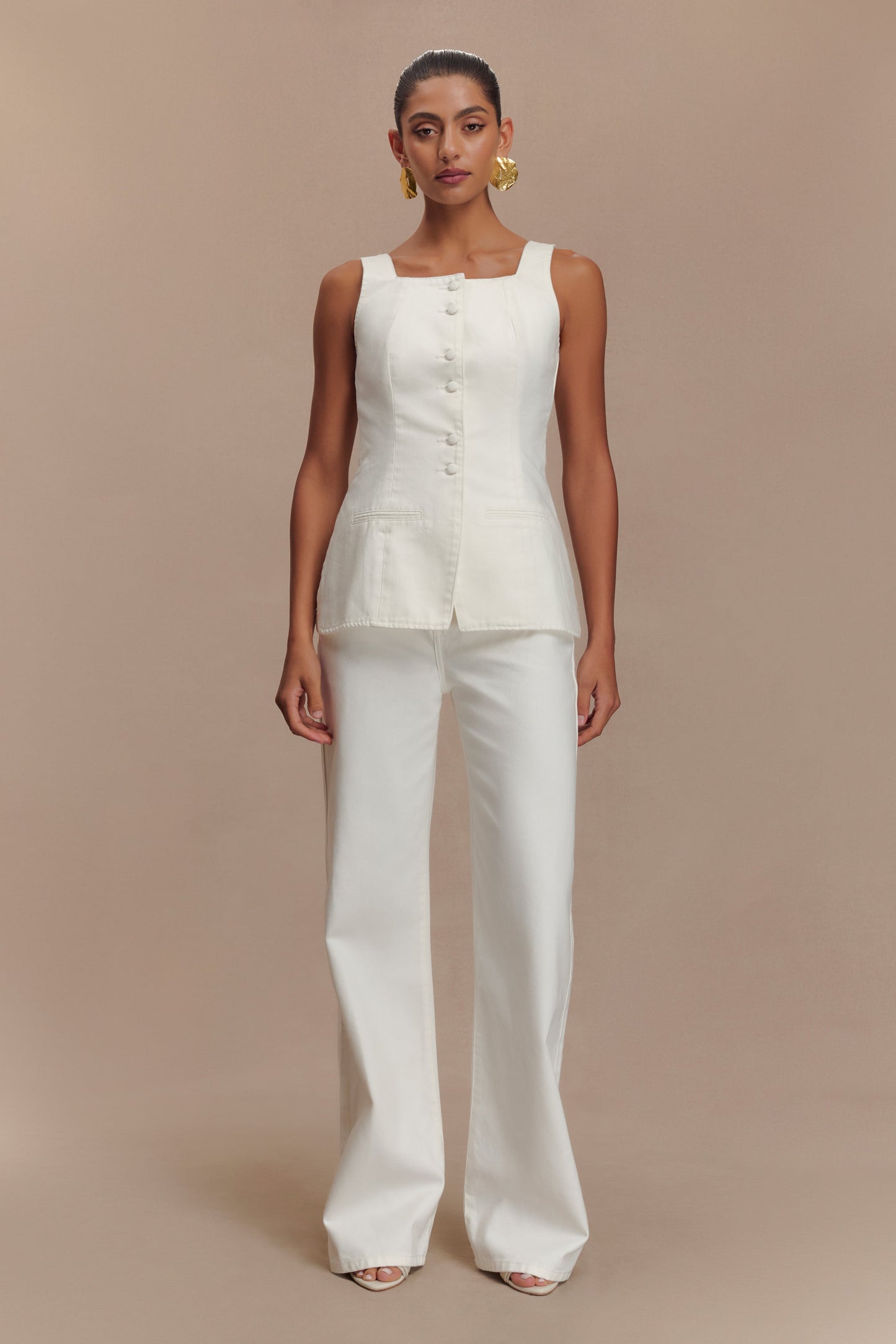 Jeans en jean taille mi-haute Caitlin - Blanc