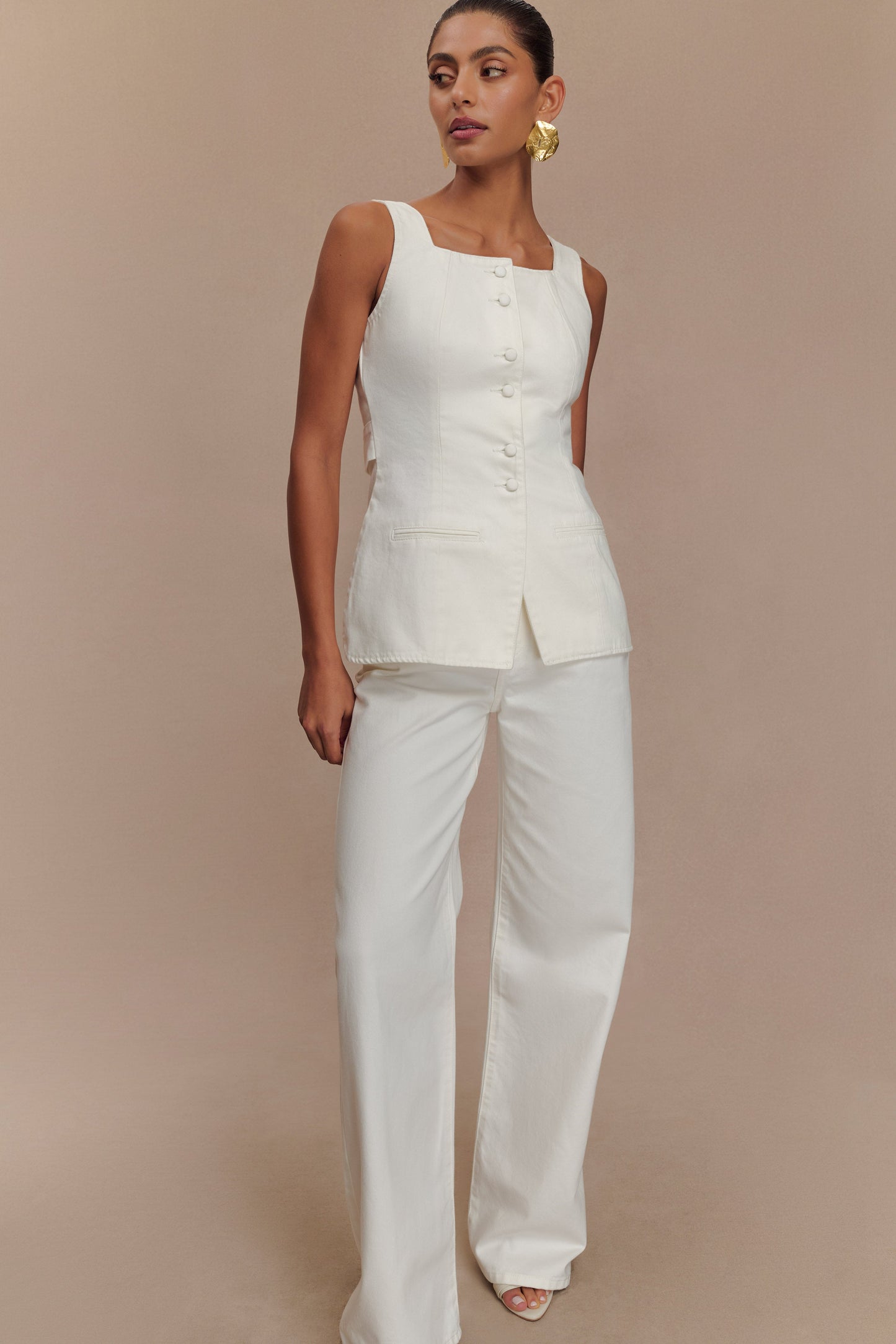 Jeans en jean taille mi-haute Caitlin - Blanc