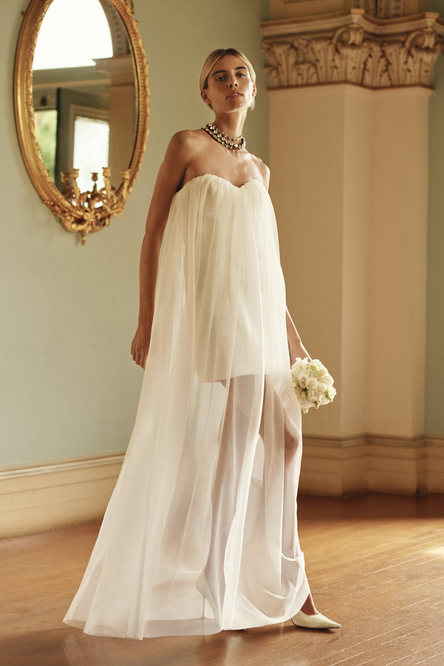 Bettany Robe Maxi en Chiffon Sans Bretelles - Blanche
