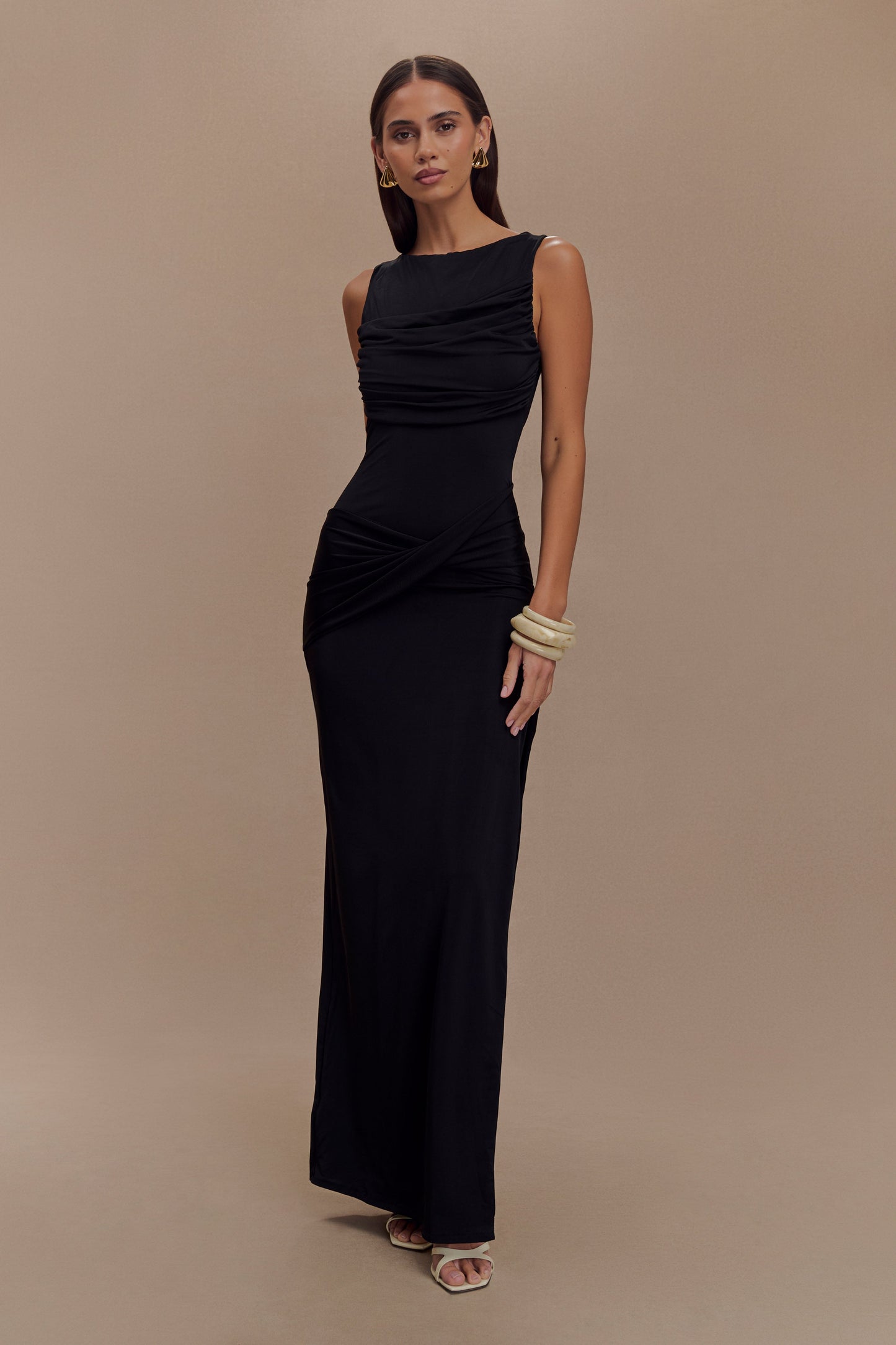 Robe Maxi Henley en Drapé Fluide - Noir