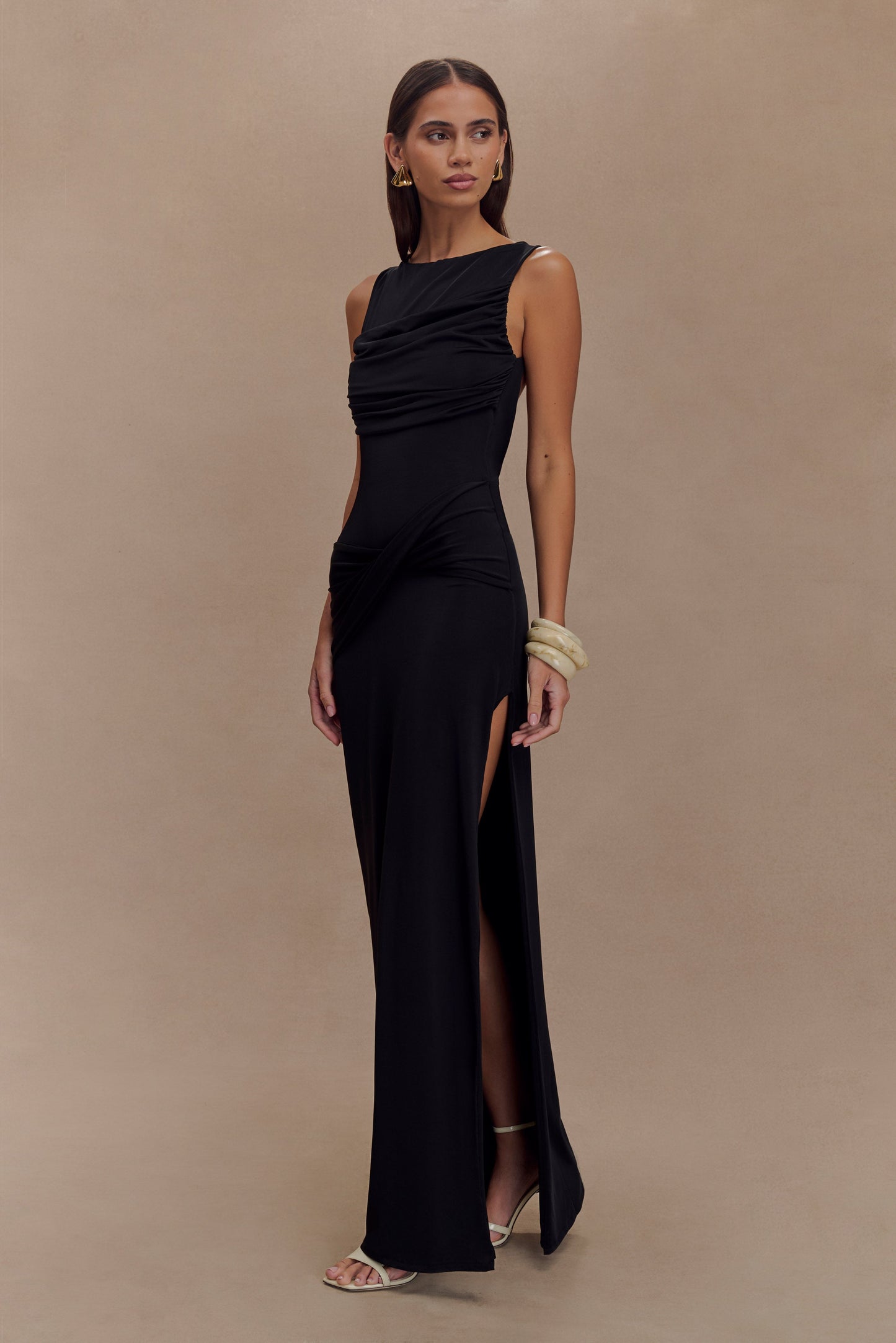 Robe Maxi Henley en Drapé Fluide - Noir