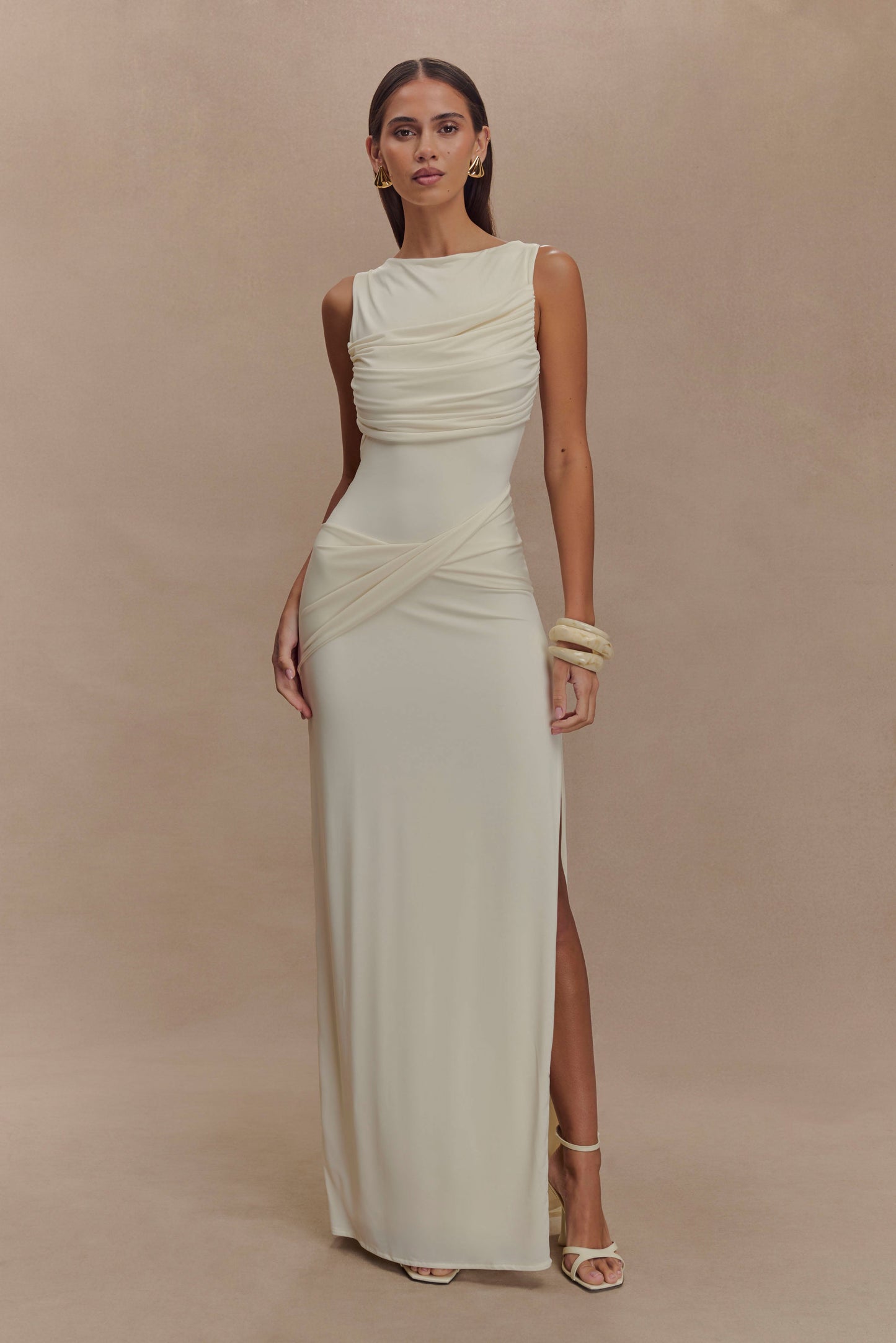 Robe Maxi Henley à drapé fluide - Ivoire