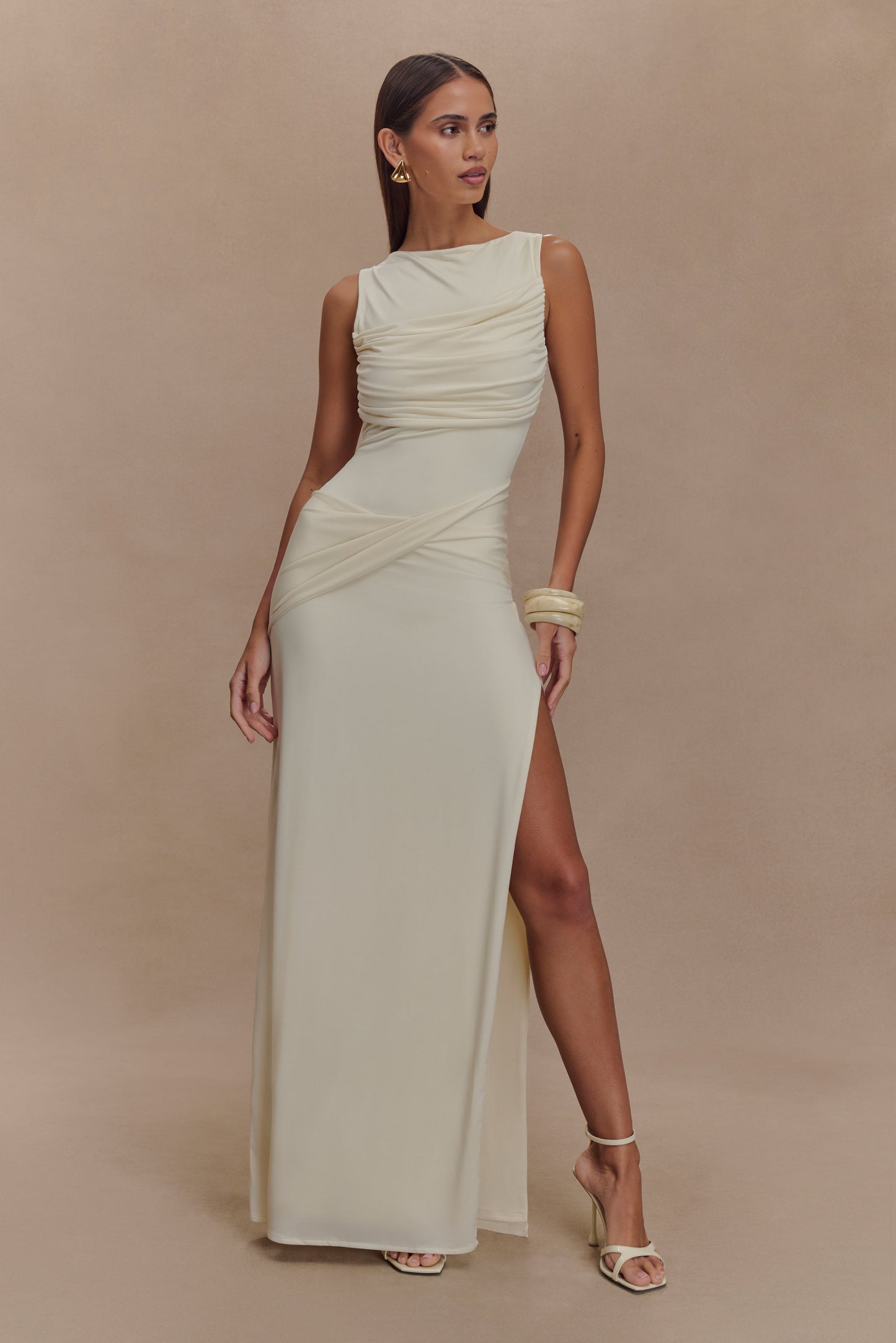 Robe Maxi Henley à drapé fluide - Ivoire