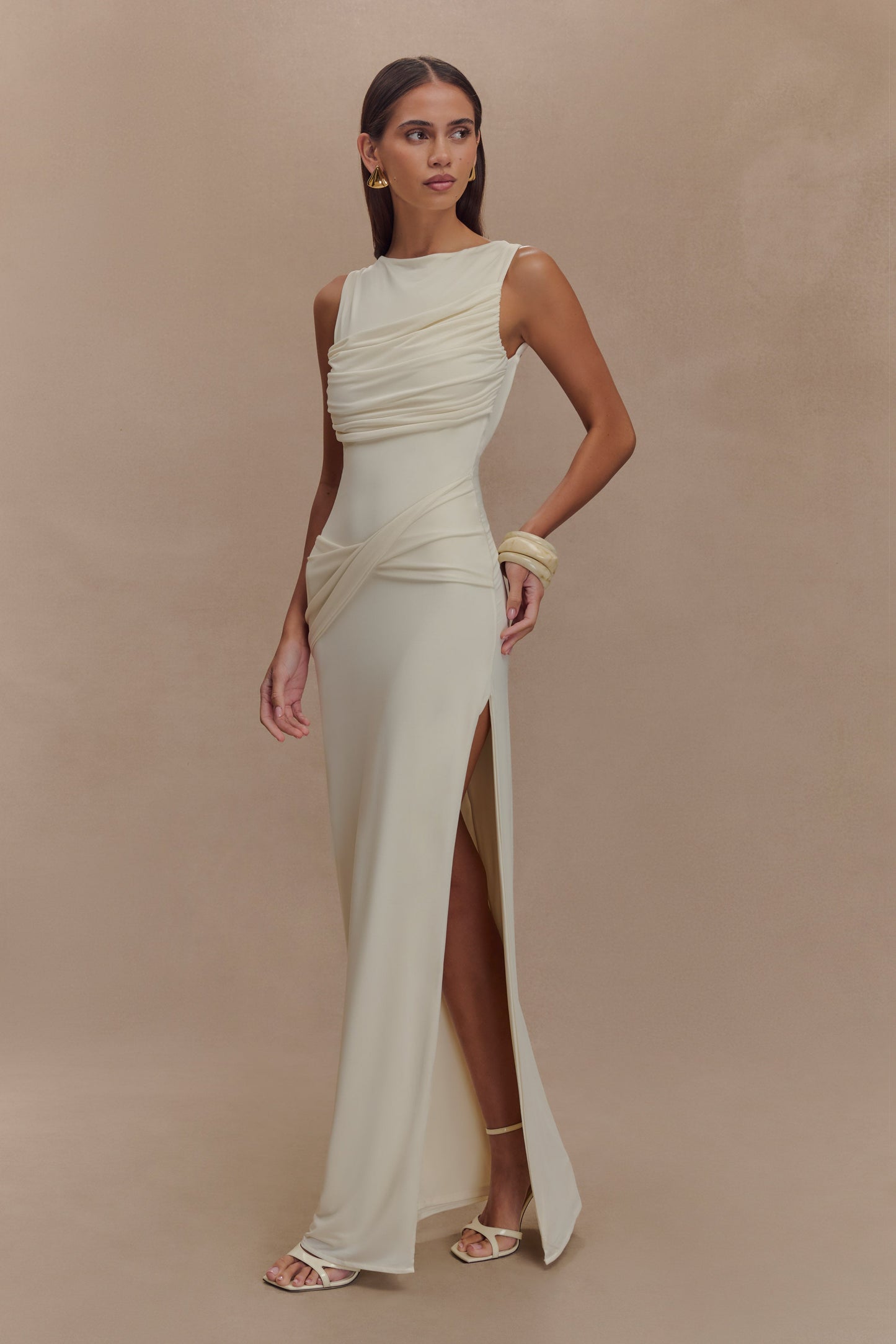 Robe Maxi Henley à drapé fluide - Ivoire