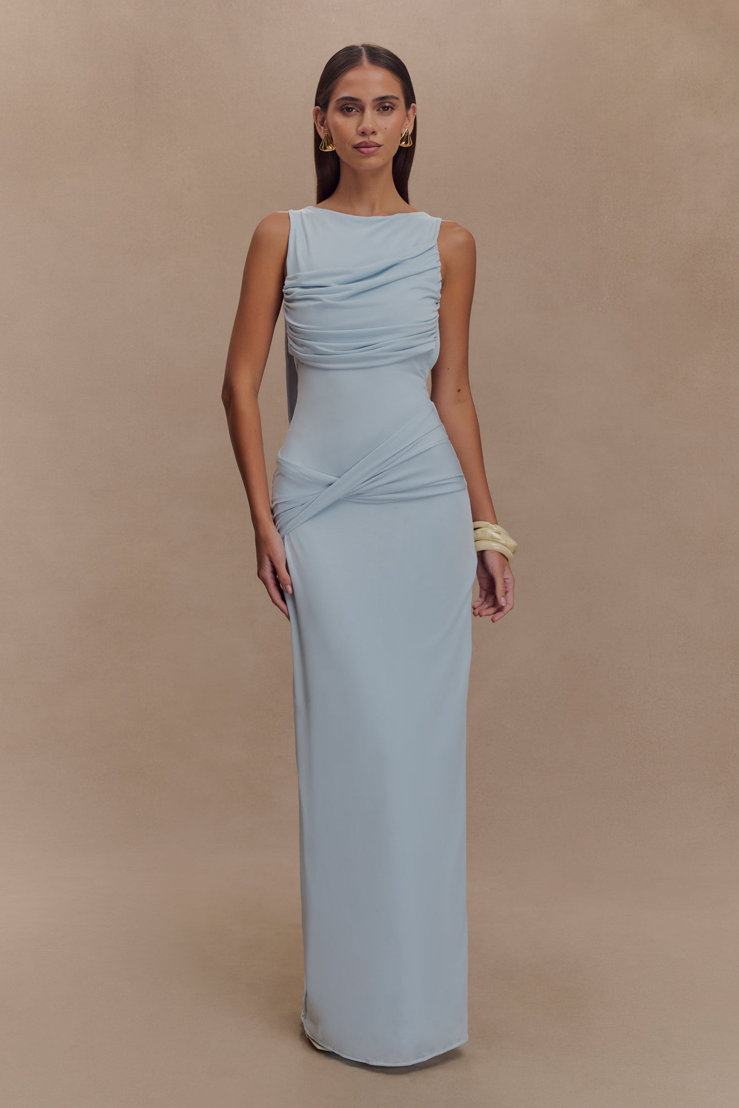 Robe Maxi Henley Slinky à drapé - Bleu clair