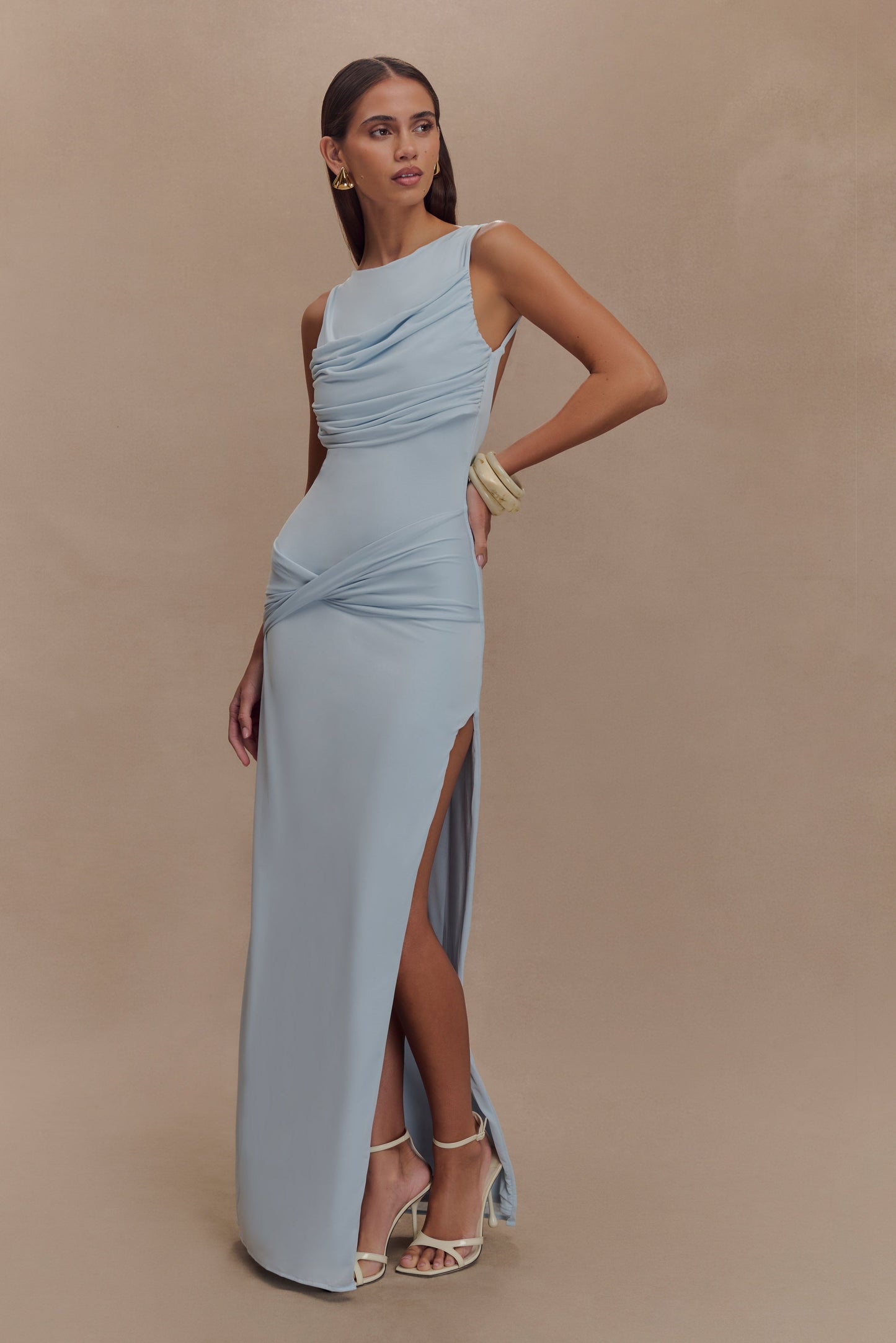 Robe Maxi Henley Slinky à drapé - Bleu clair