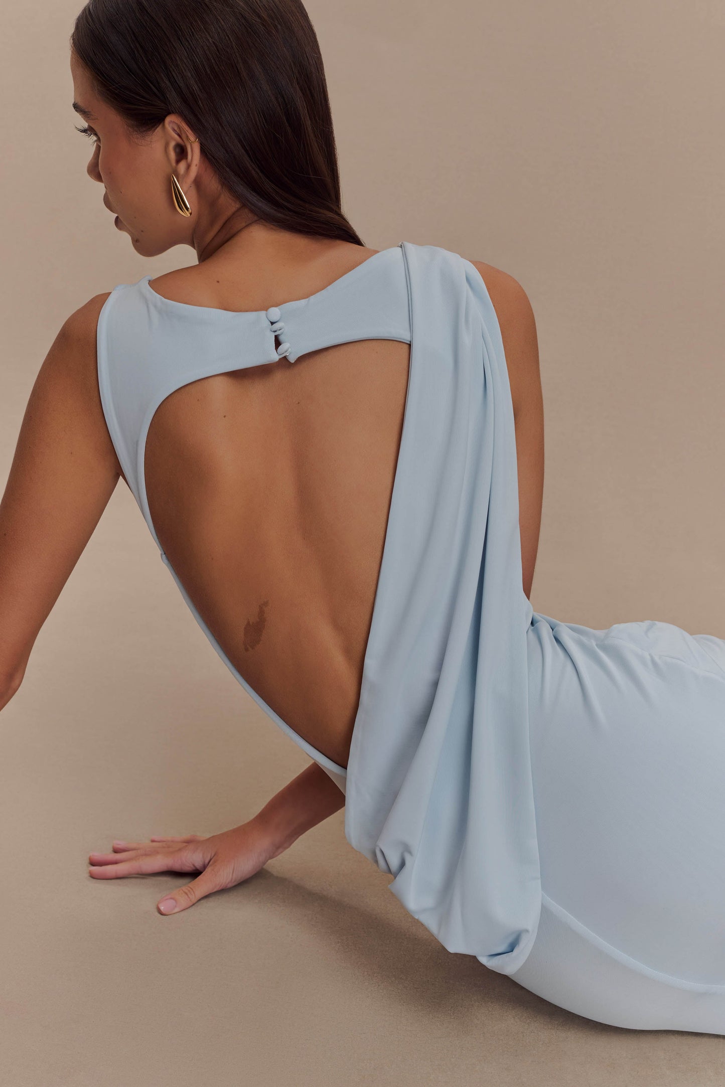 Robe Maxi Henley Slinky à drapé - Bleu clair