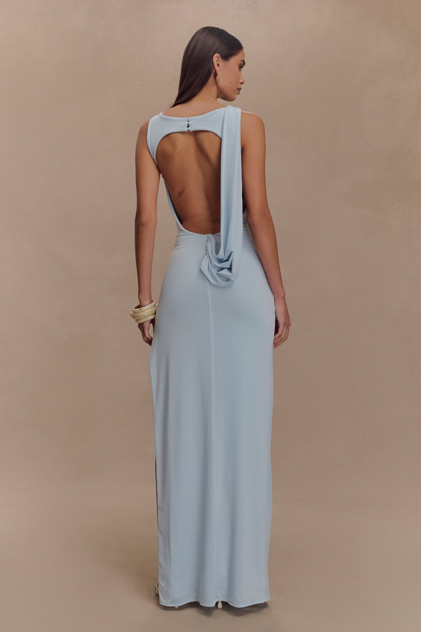 Robe Maxi Henley Slinky à drapé - Bleu clair