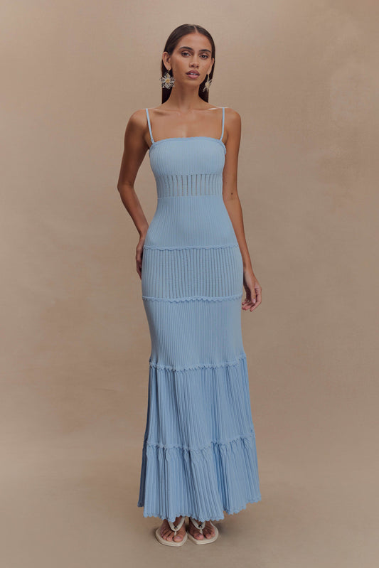Robe Maxi en Tricot Pointelle Finley - Bleu Bleuâtre