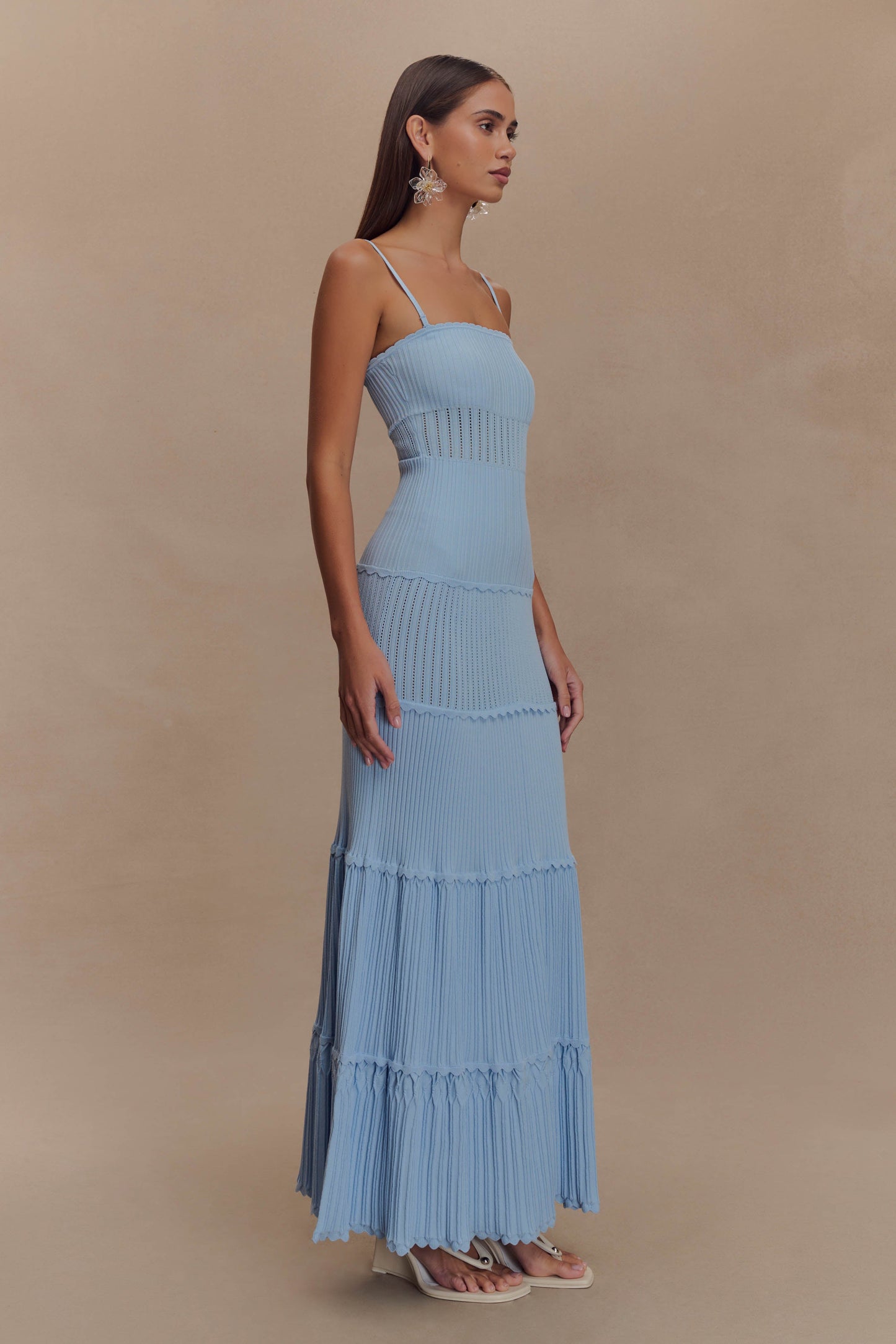 Robe Maxi en Tricot Pointelle Finley - Bleu Bleuâtre
