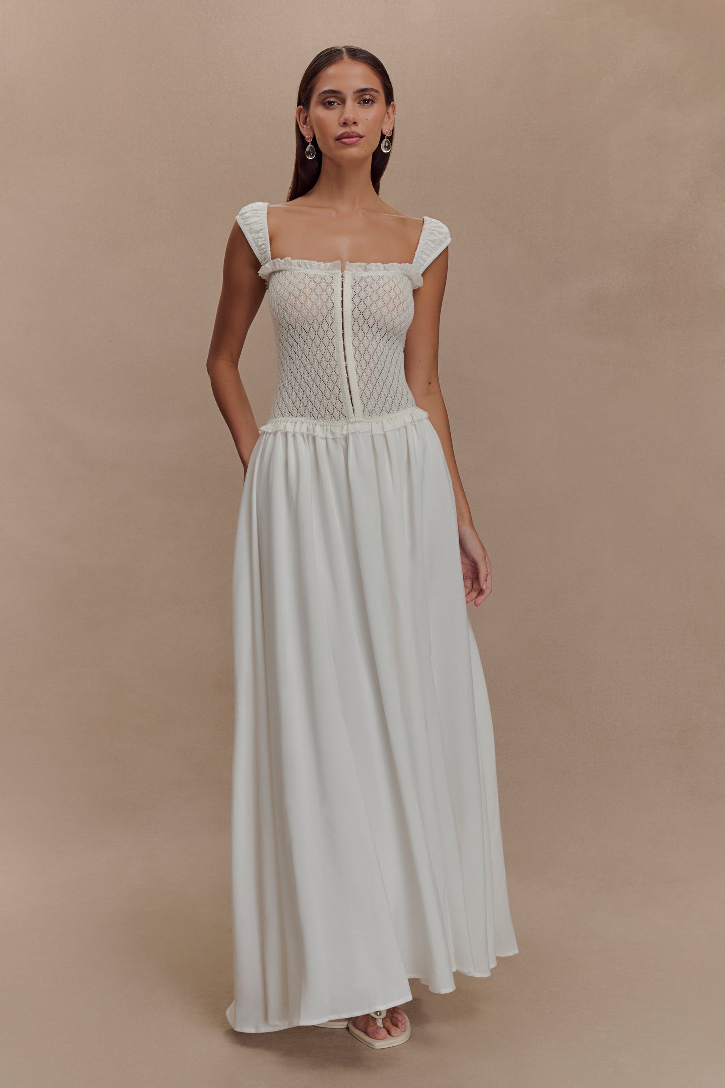 Robe midi en tricot pointelle Tahlia - Blanc