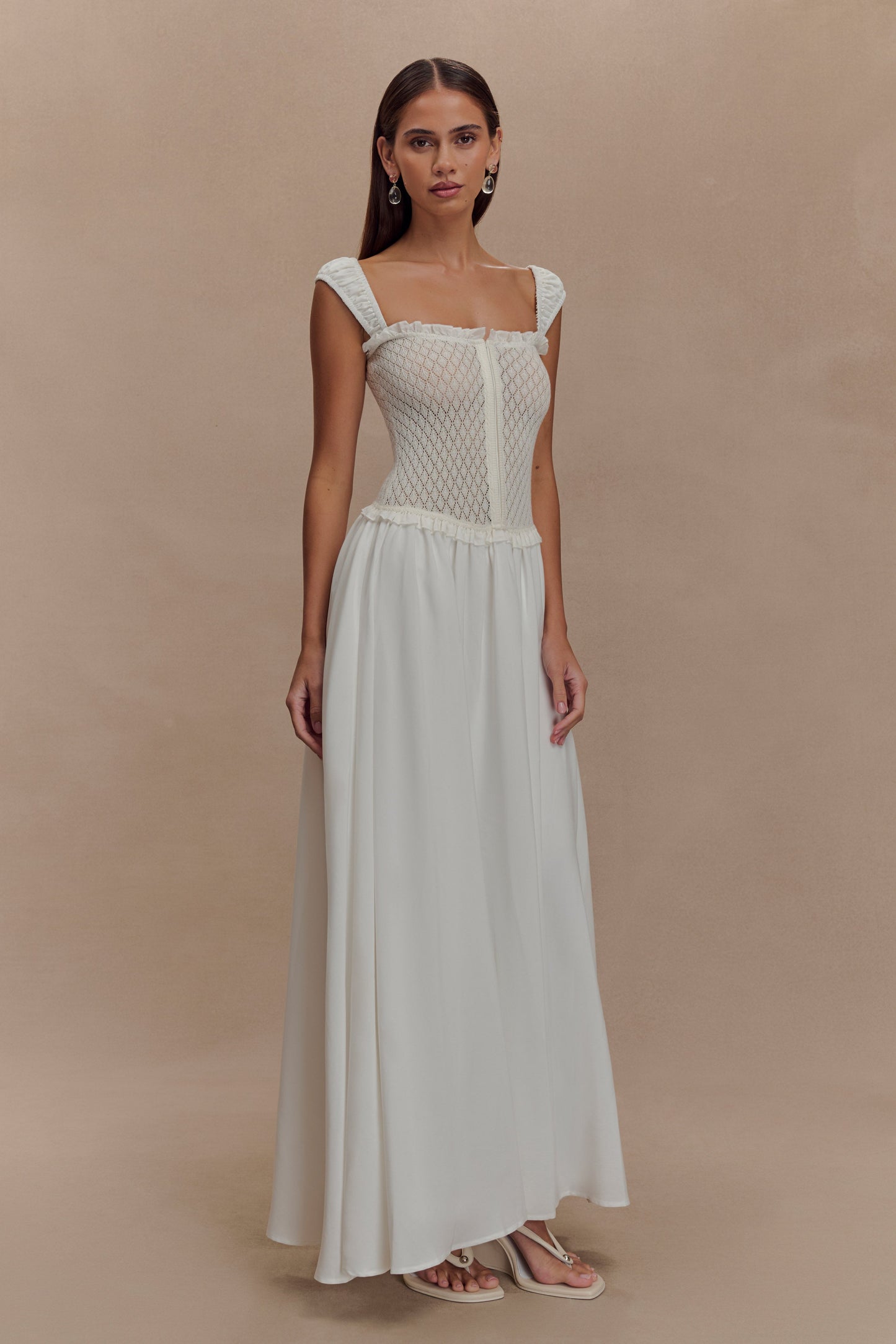 Robe midi en tricot pointelle Tahlia - Blanc