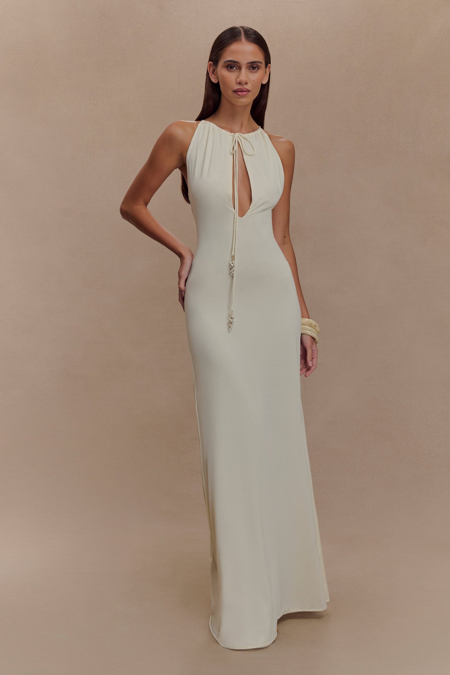 Robe Maxi Beryl Étroite avec Perles - Ivoire