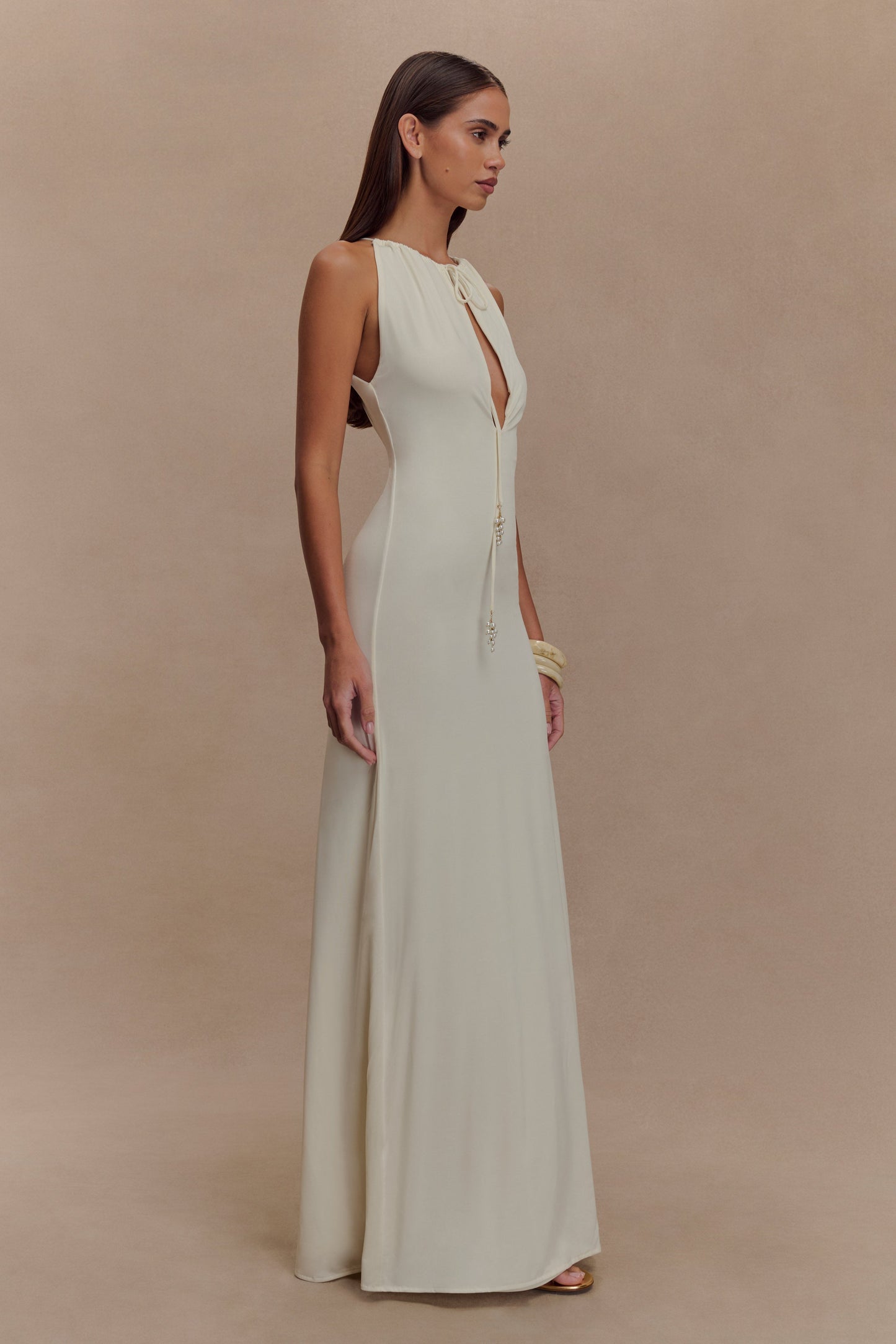 Robe Maxi Beryl Étroite avec Perles - Ivoire