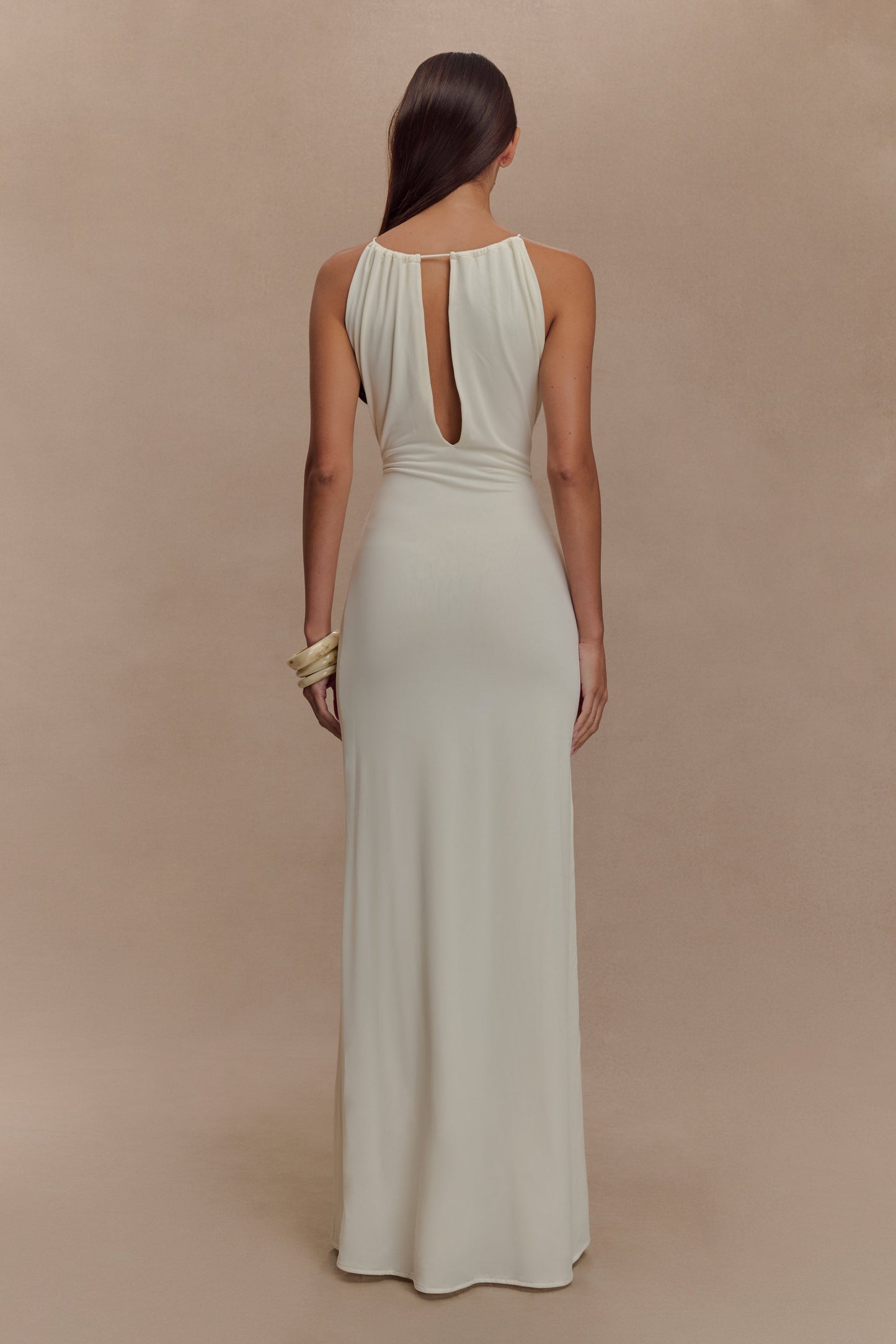 Robe Maxi Beryl Étroite avec Perles - Ivoire