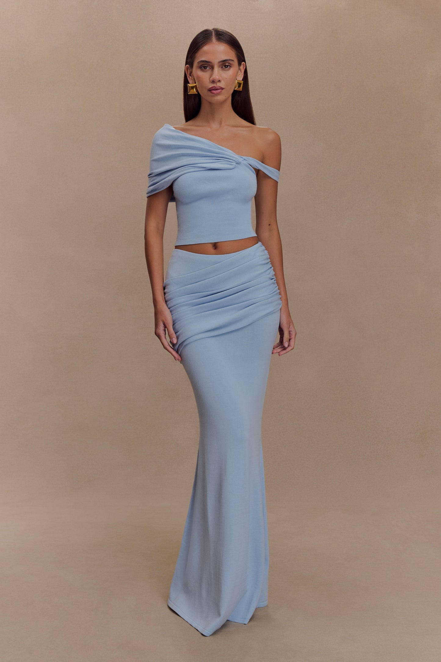 Jupe Maxi en Tricot Plissé Irene - Bleu