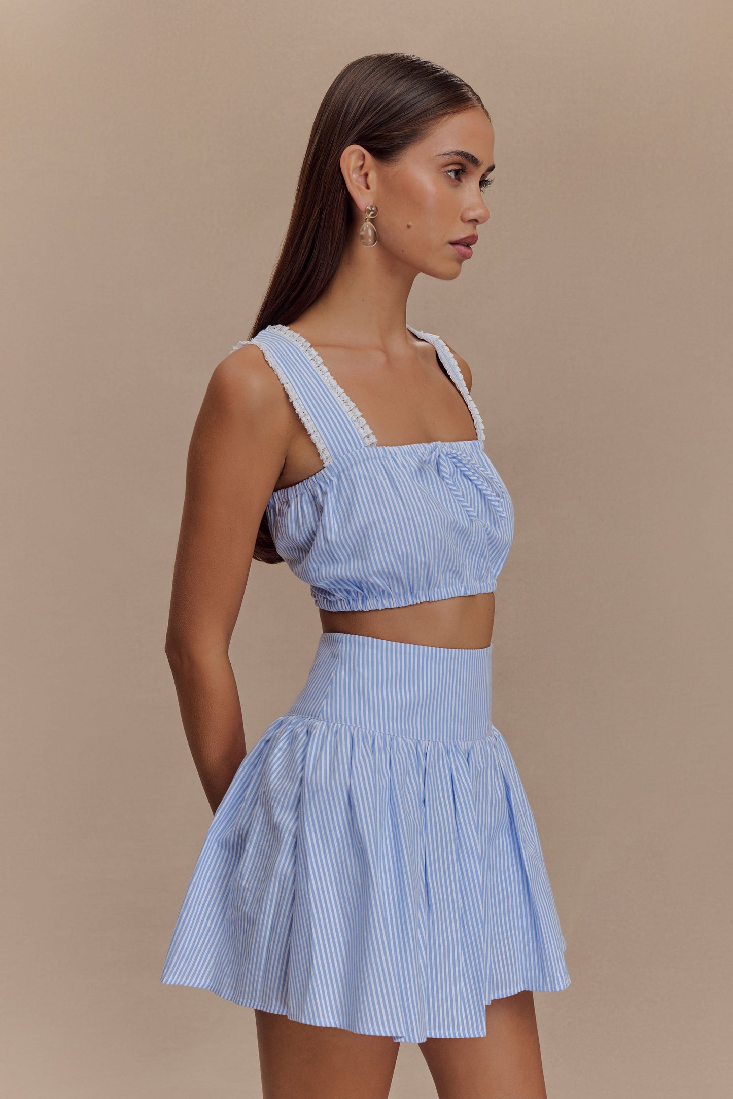 Jupe mini Gretel à empiècements - Rayures bleues