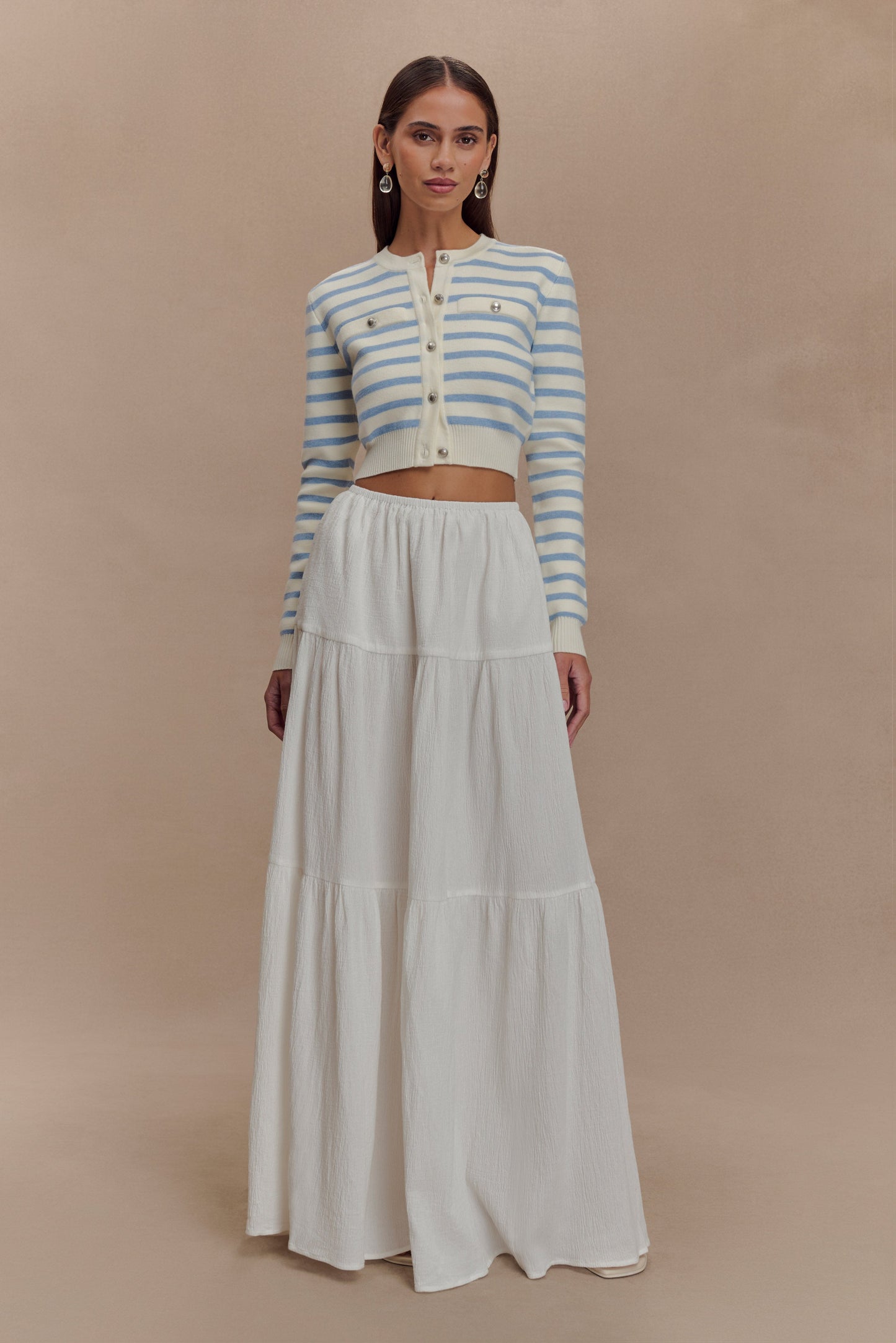 Cardigan en tricot rayé Tanner - Bleu clair/blanc