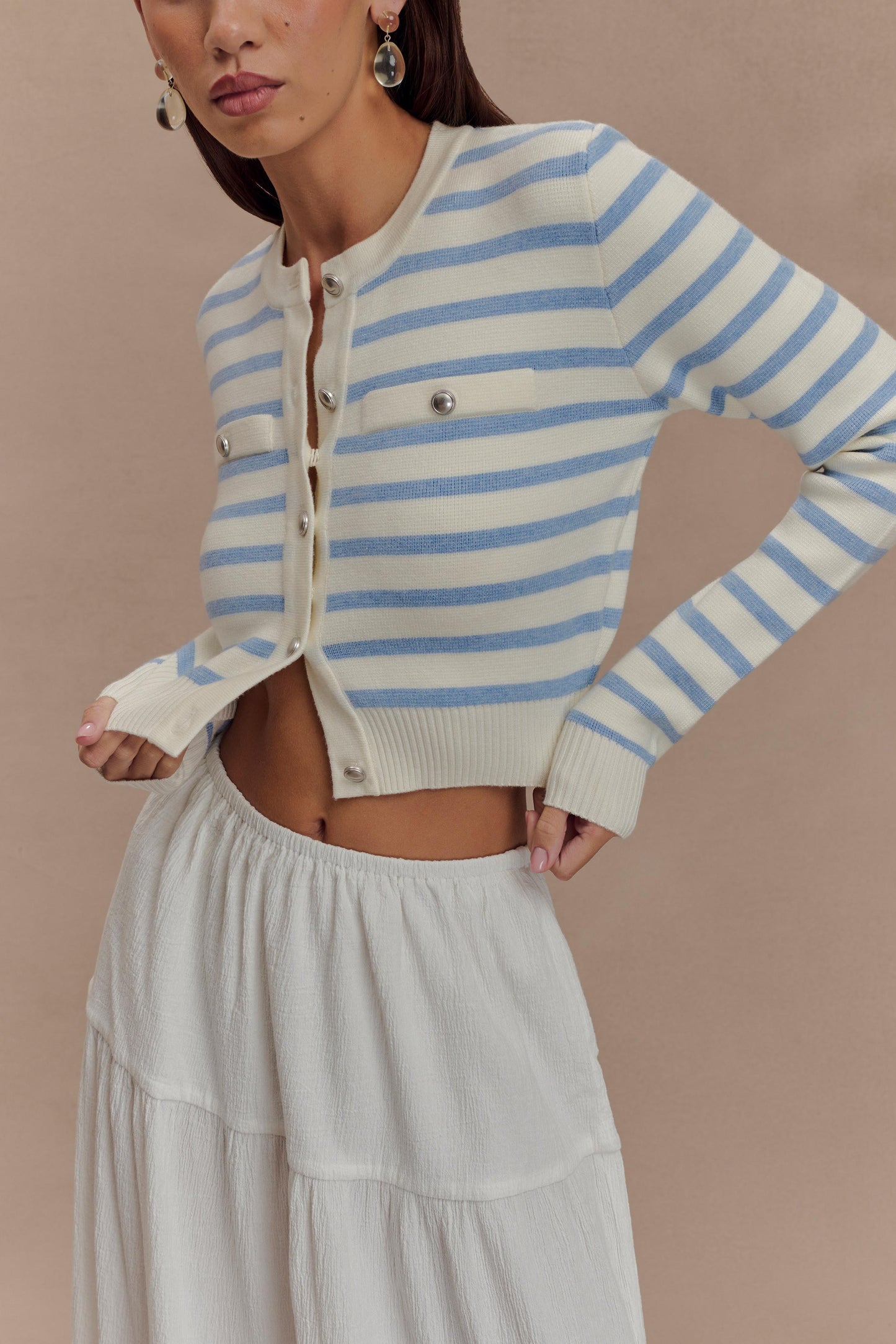 Cardigan en tricot rayé Tanner - Bleu clair/blanc