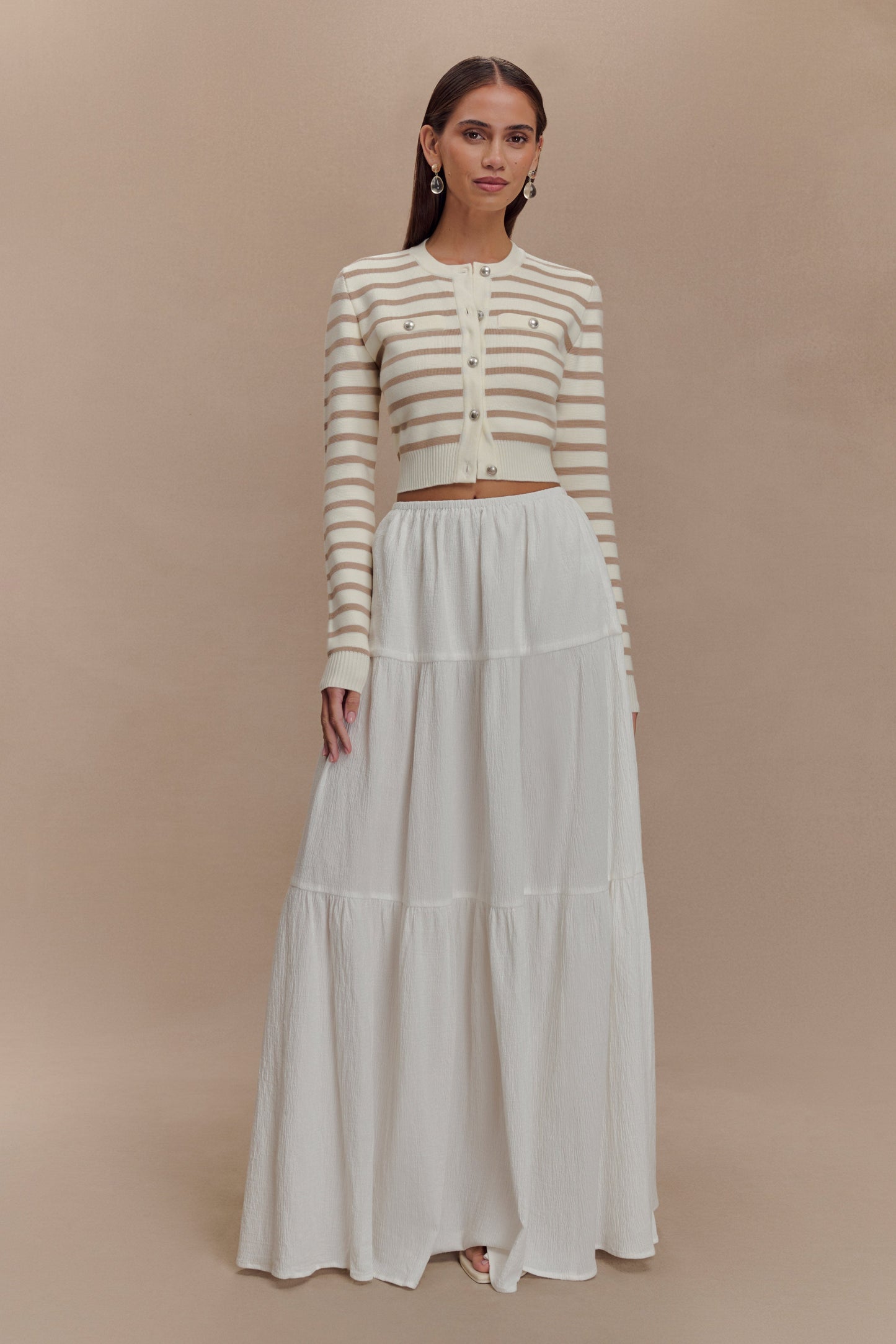 Cardigan en tricot rayé Tanner - Nude/Blanc
