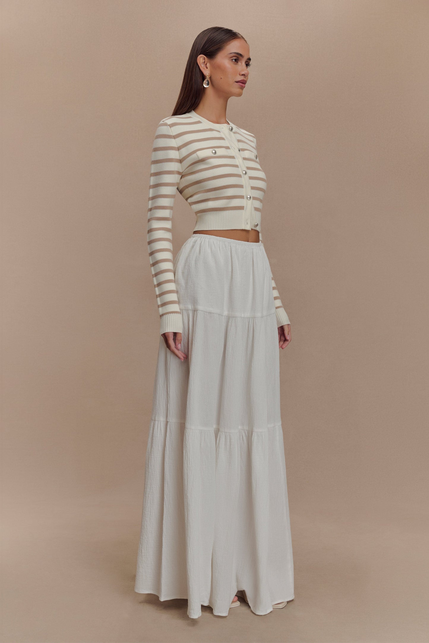 Cardigan en tricot rayé Tanner - Nude/Blanc