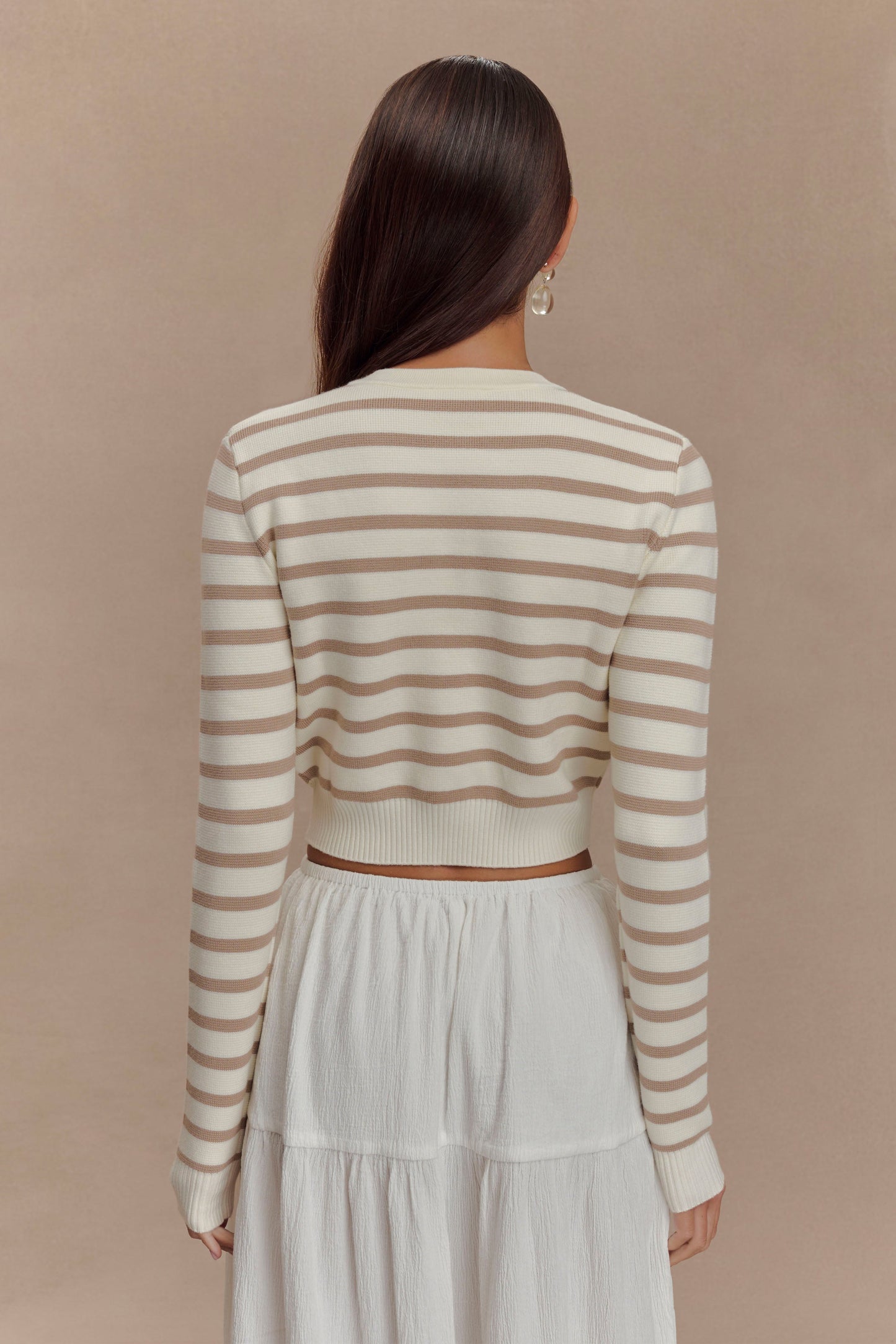 Cardigan en tricot rayé Tanner - Nude/Blanc