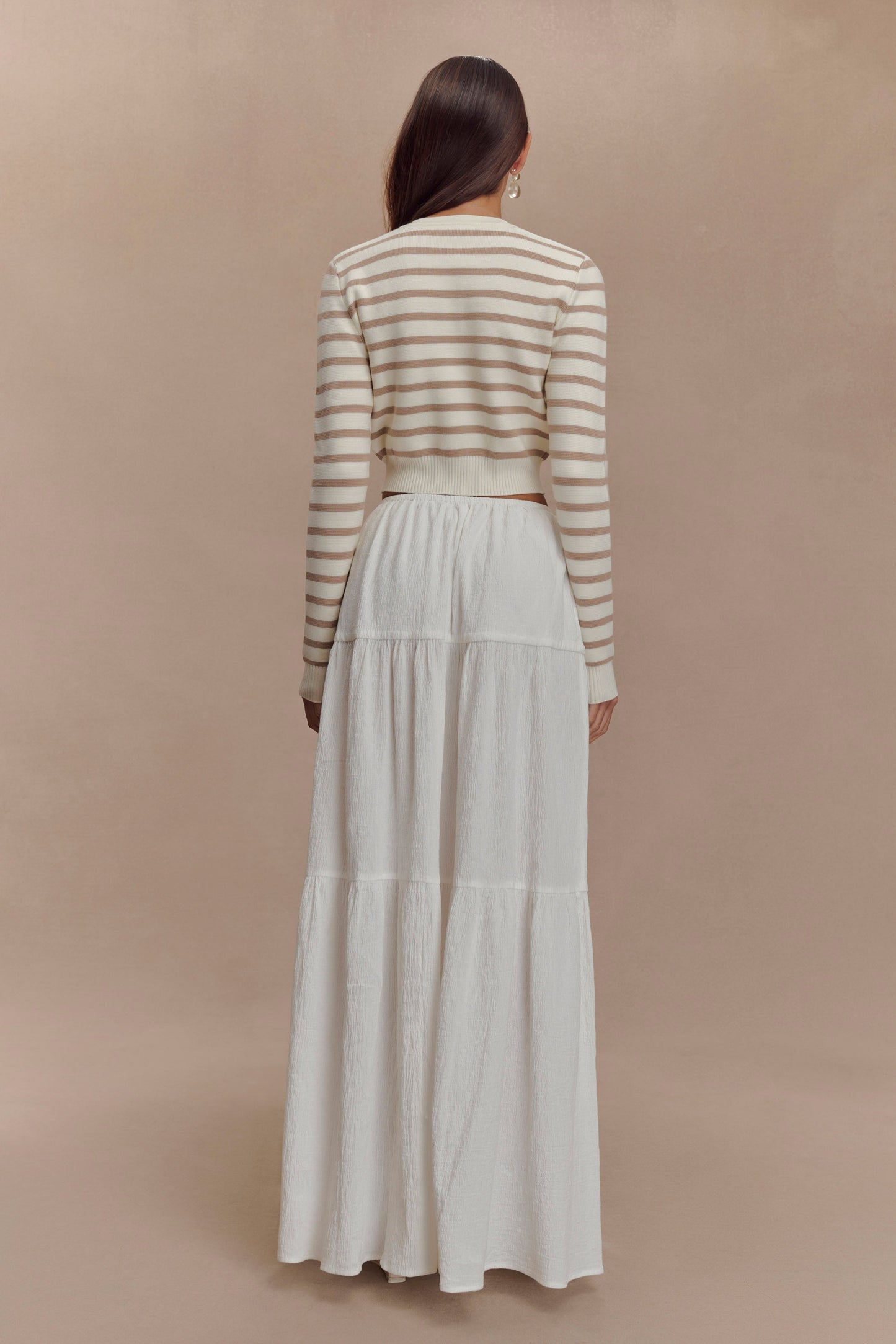 Cardigan en tricot rayé Tanner - Nude/Blanc