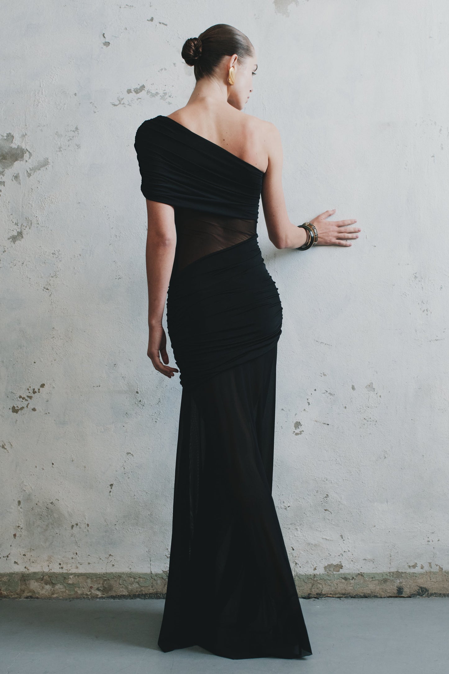 Robe Maxi en Maille à Une Épaule Dallas - Noir