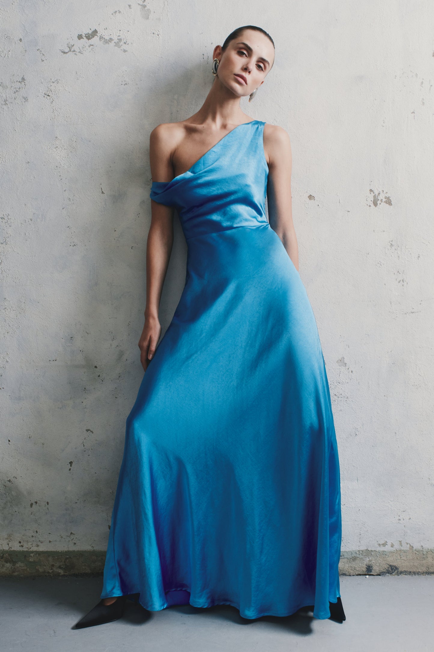 Robe Maxi Jacinta à une épaule - Bleu Cyan