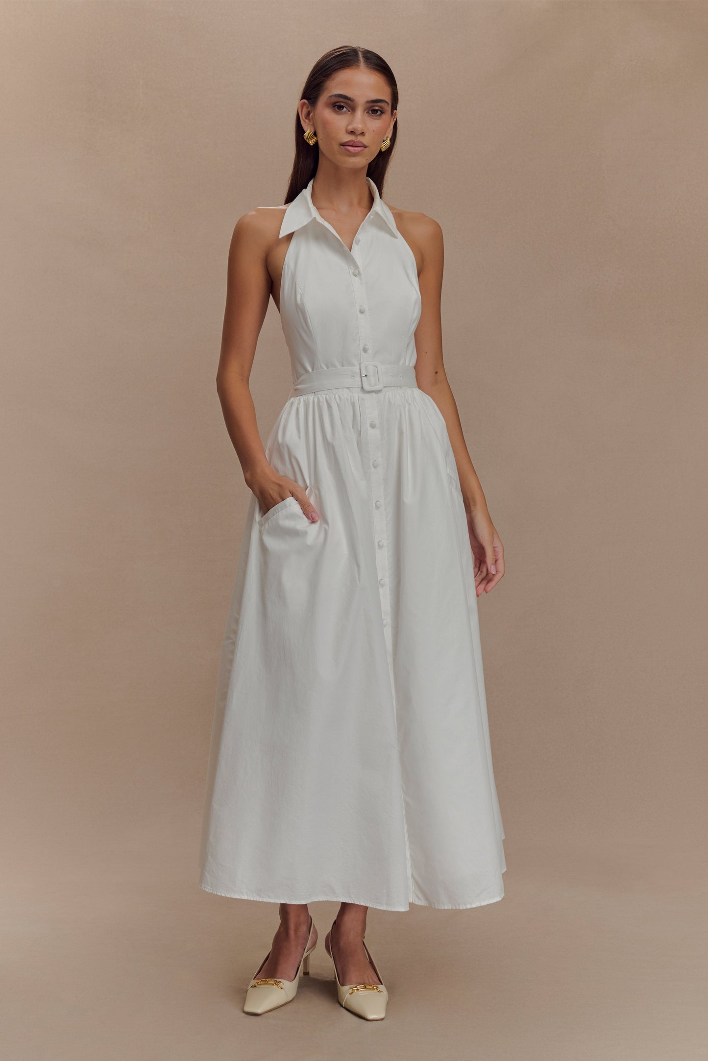 Robe midi à col montant Cindy - Blanc