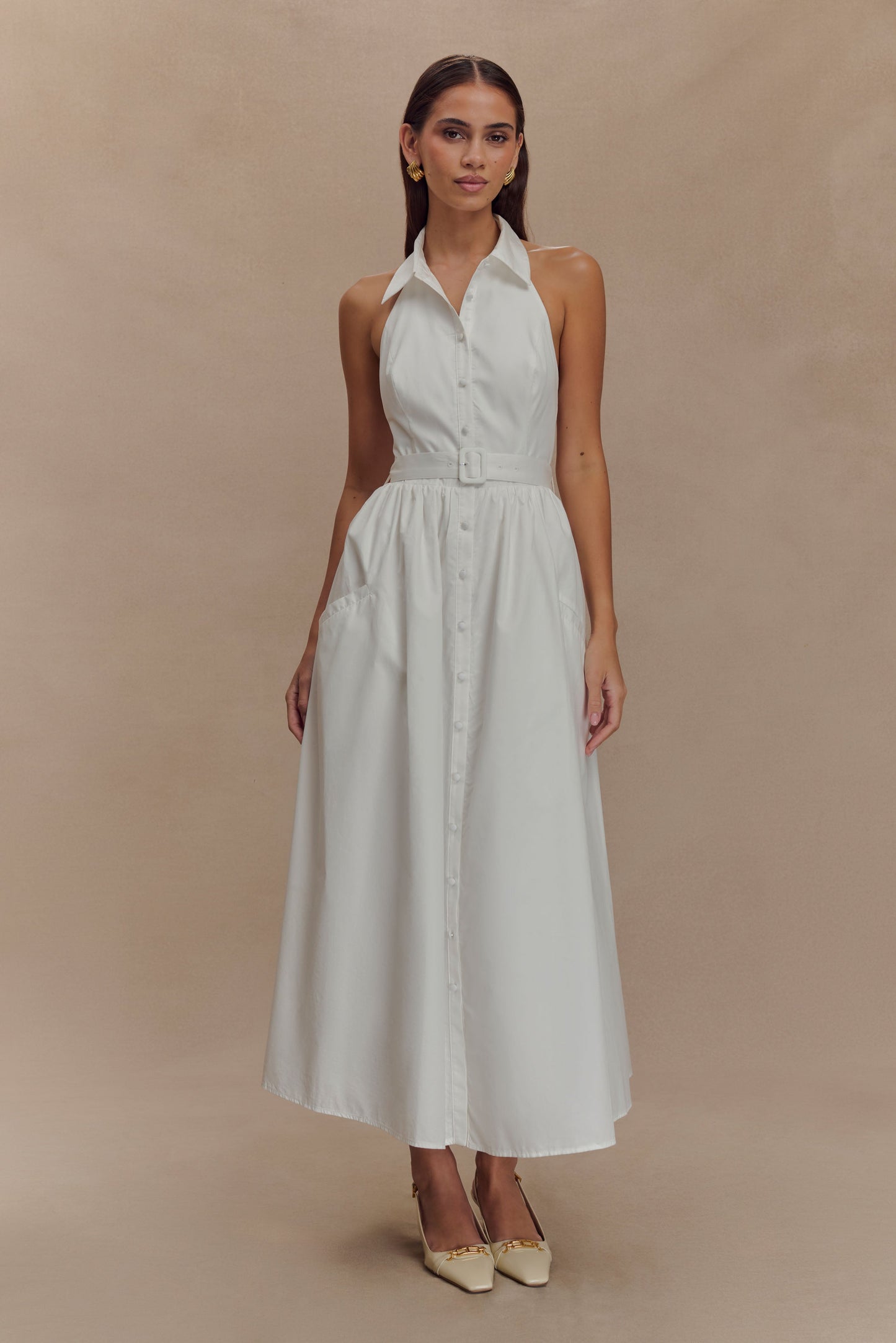 Robe midi à col montant Cindy - Blanc