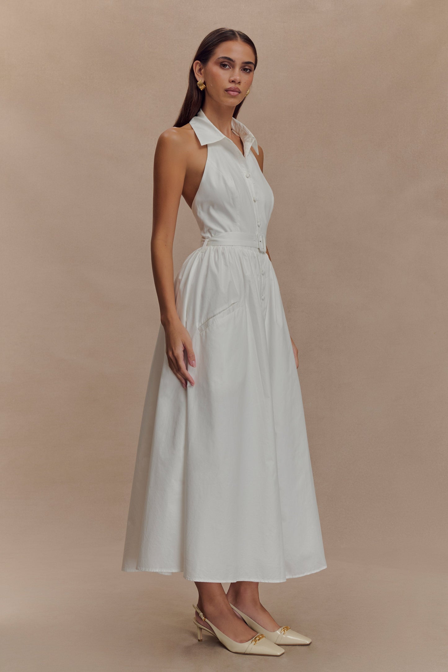 Robe midi à col montant Cindy - Blanc