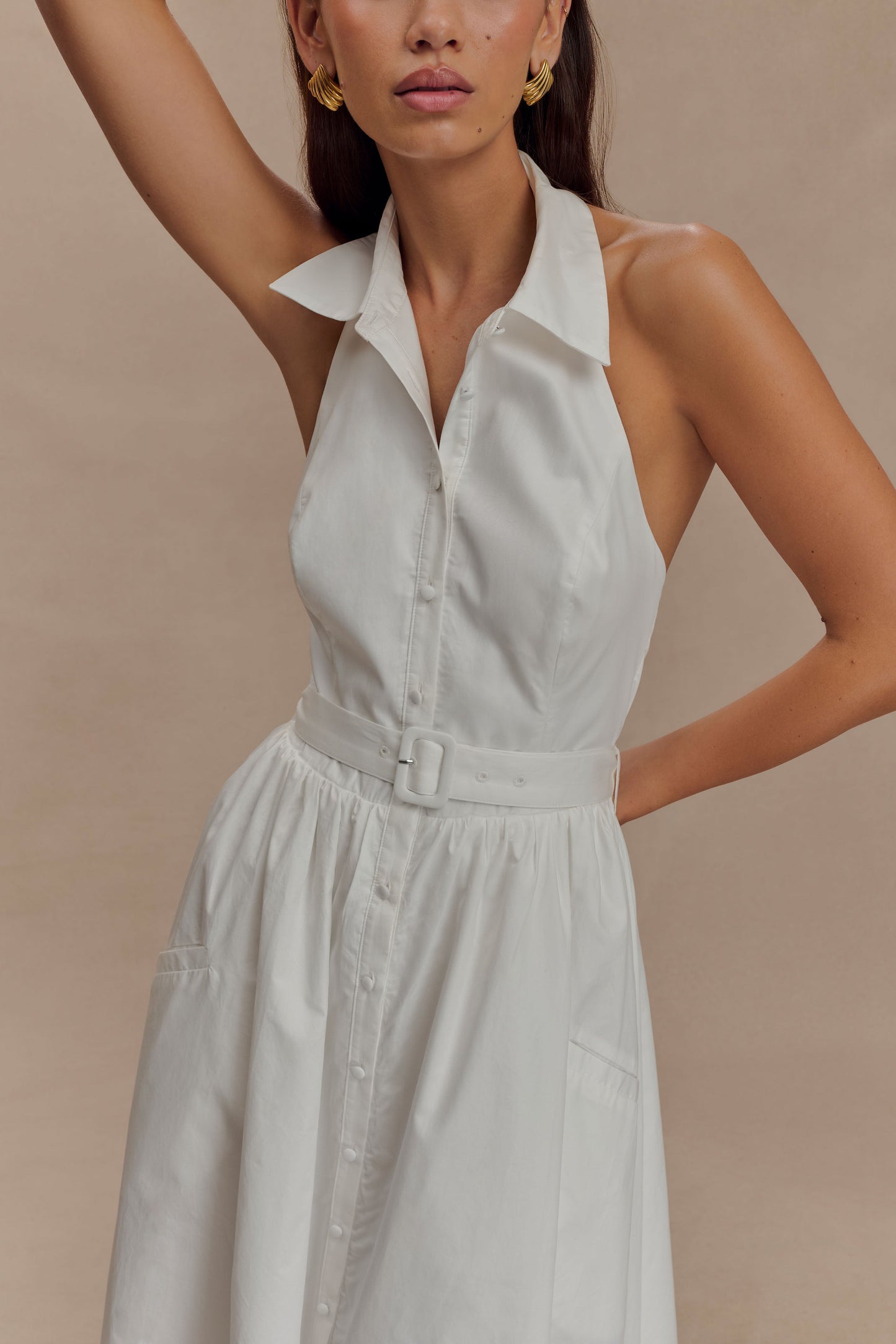 Robe midi à col montant Cindy - Blanc