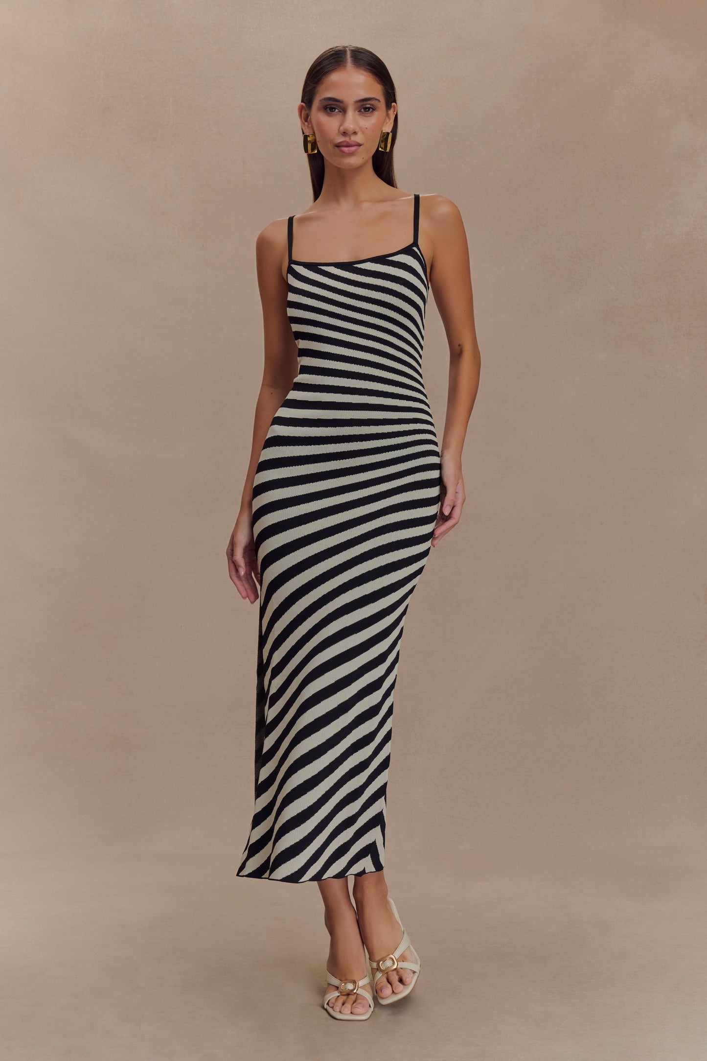 Robe mi-longue en jersey rayé Raven - Noir/Blanc