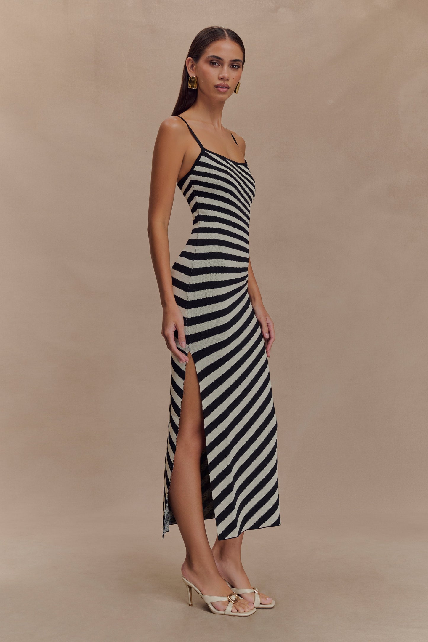 Robe mi-longue en jersey rayé Raven - Noir/Blanc