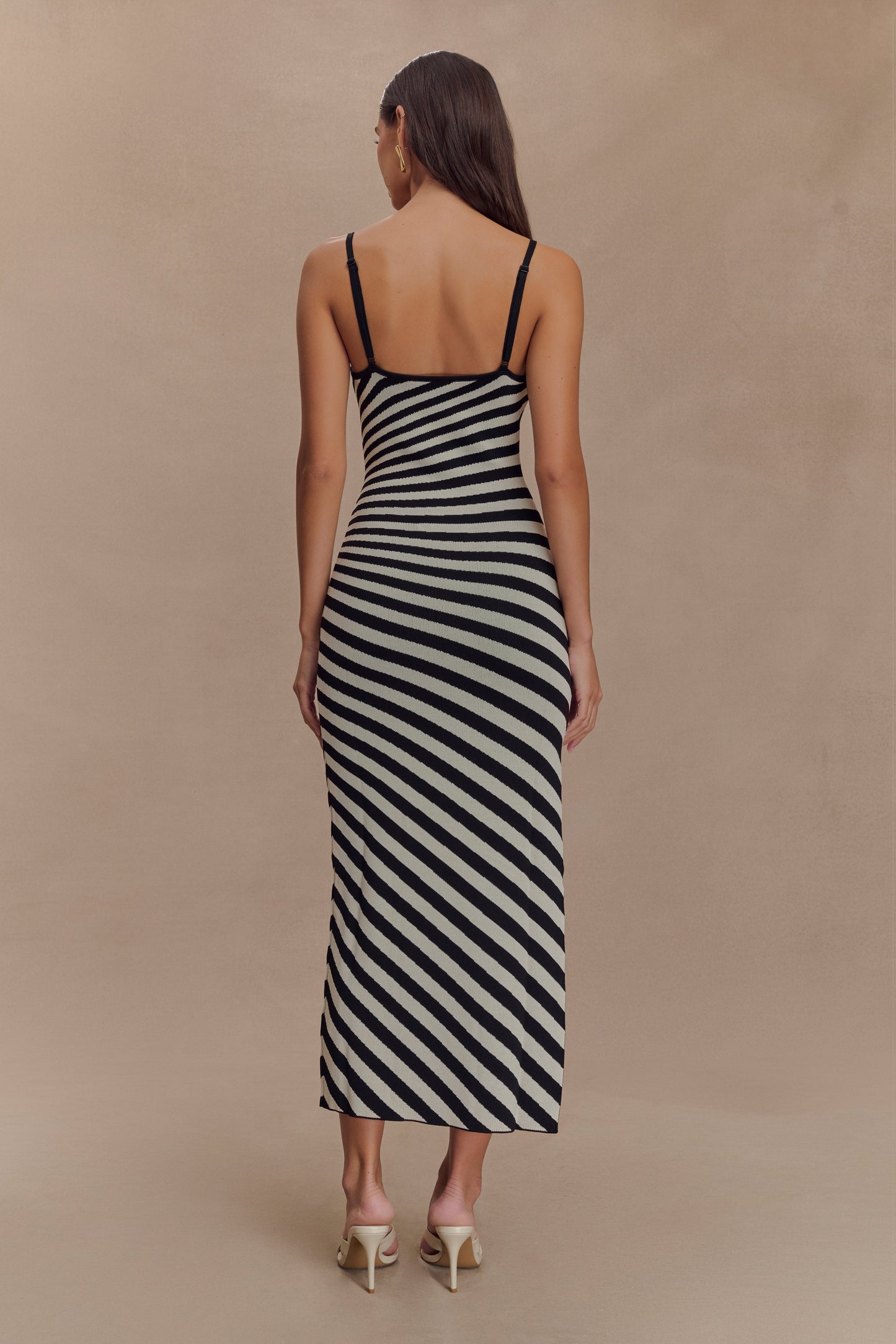 Robe mi-longue en jersey rayé Raven - Noir/Blanc