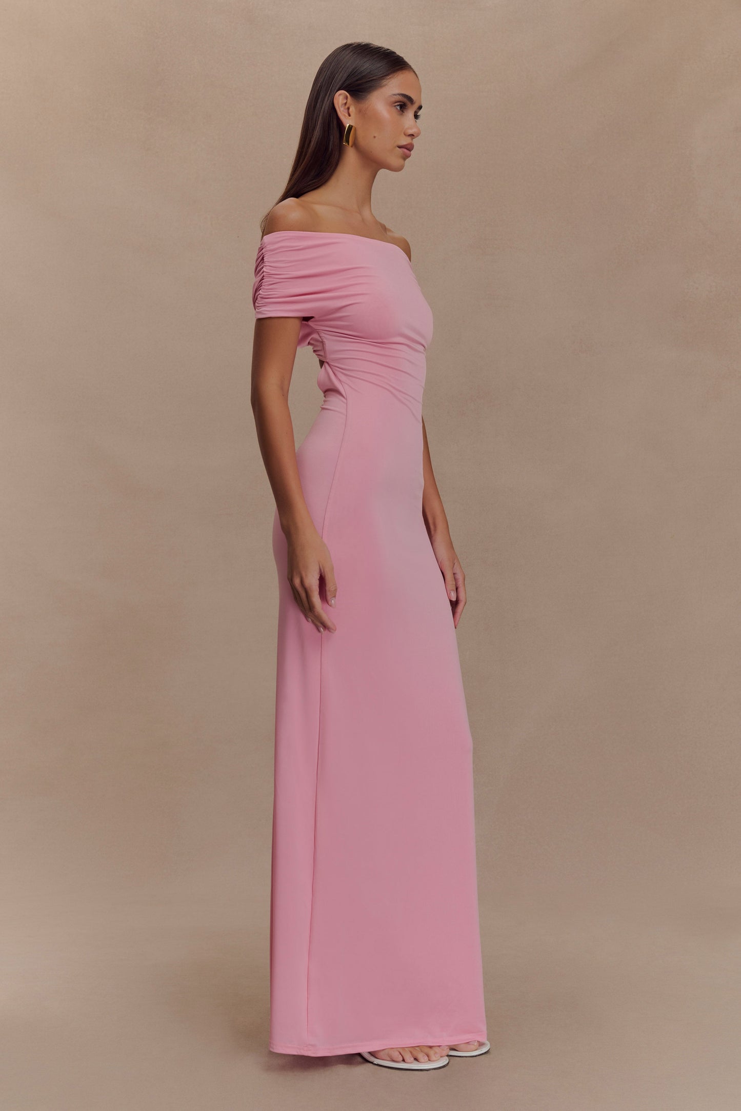 Imogen Robe Maxi Évasée à Manches Décolletées - Rose Bonbon