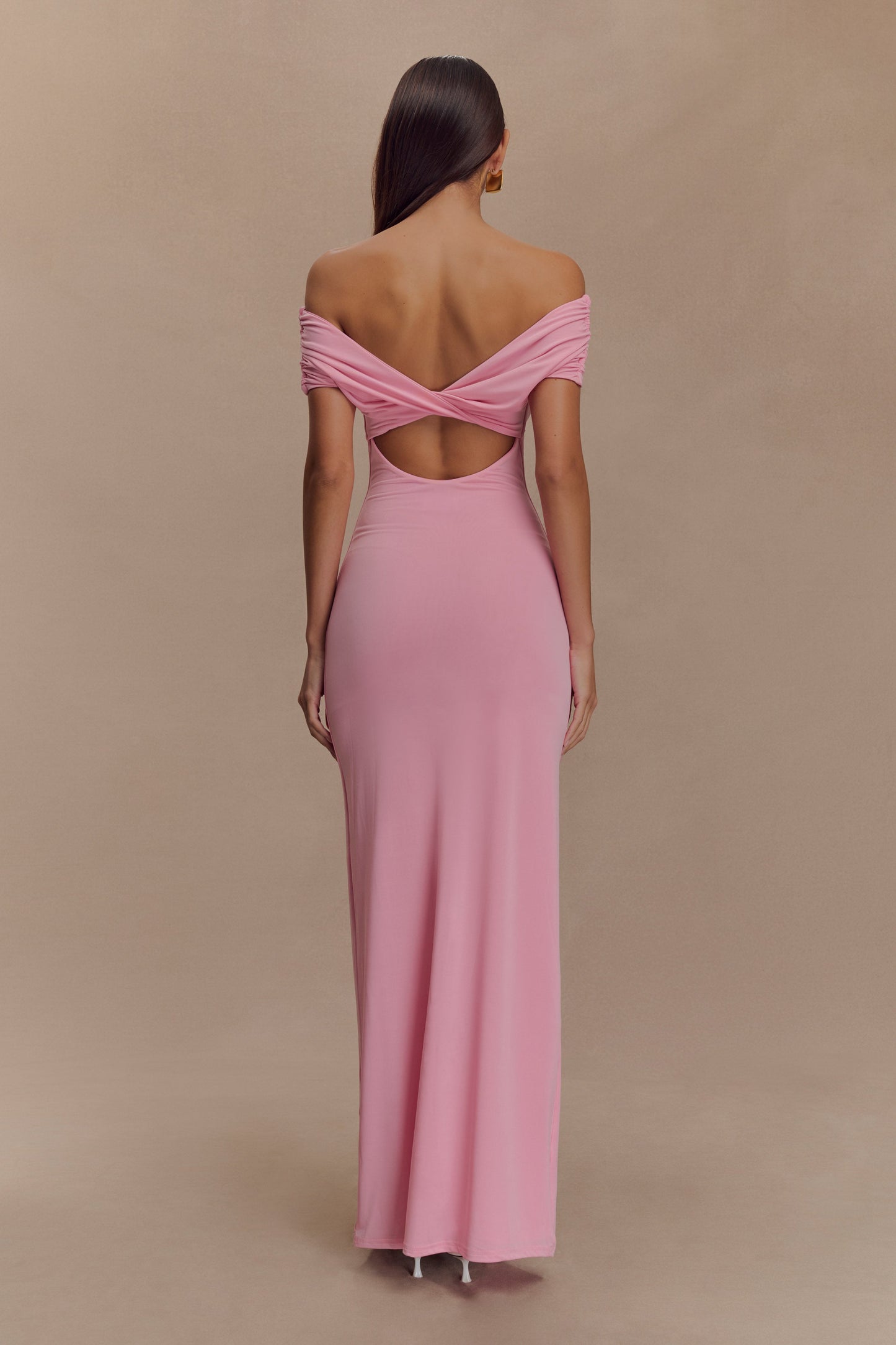 Imogen Robe Maxi Évasée à Manches Décolletées - Rose Bonbon
