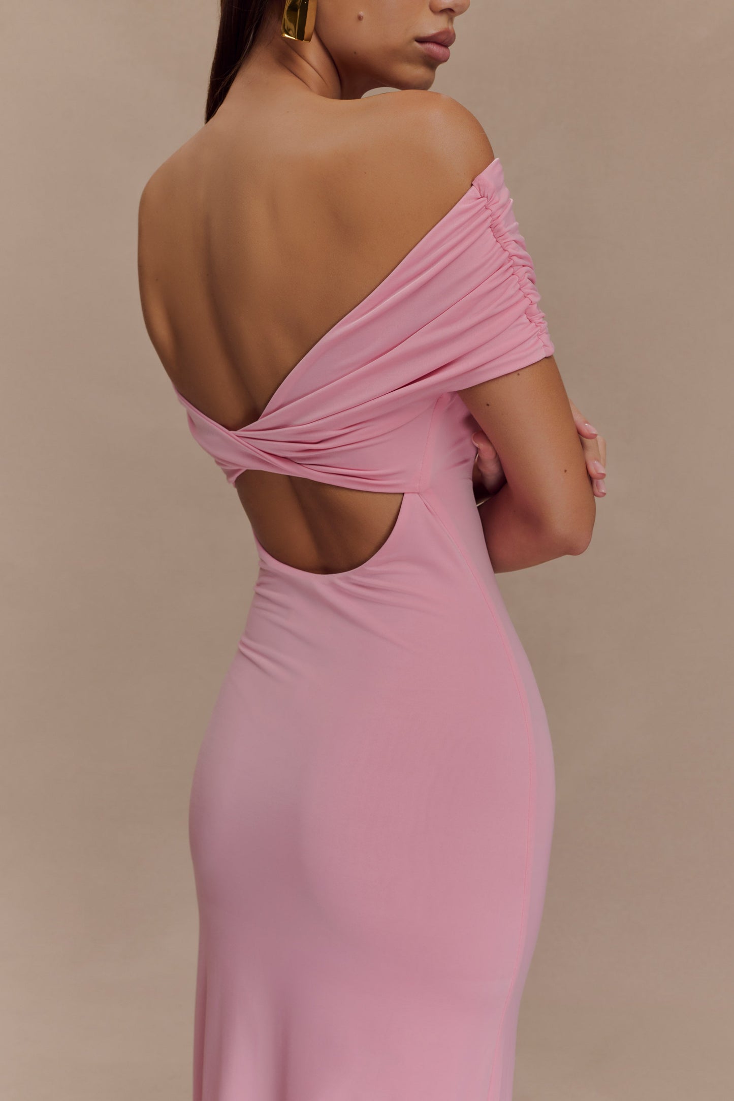 Imogen Robe Maxi Évasée à Manches Décolletées - Rose Bonbon