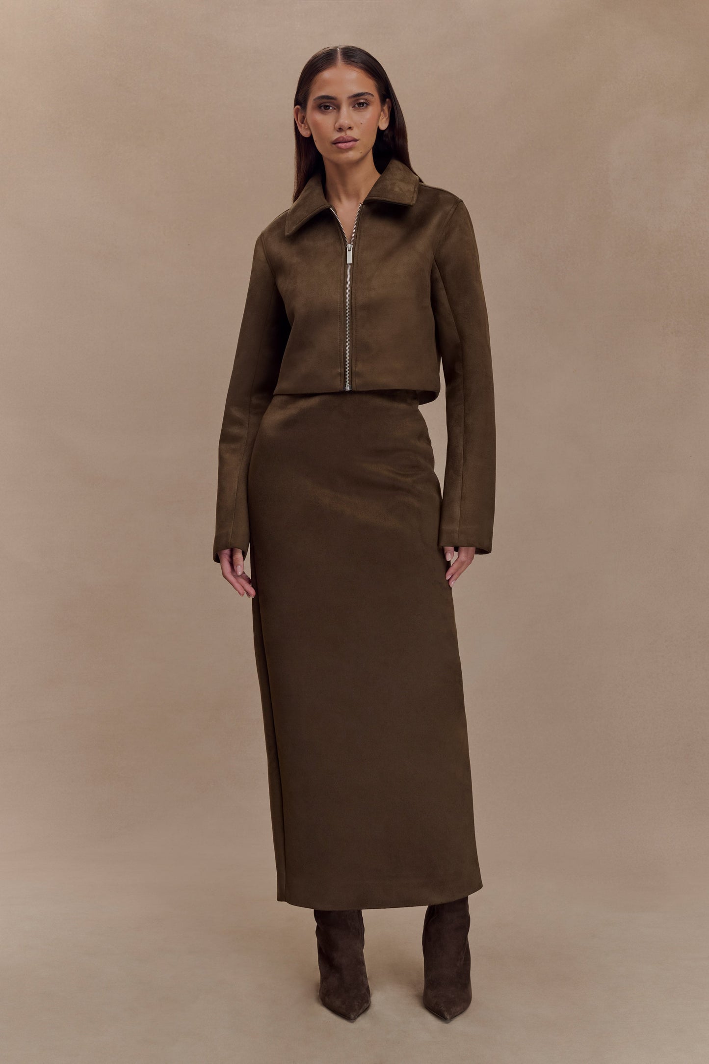 Veste à col en faux daim Hayes - Chocolat