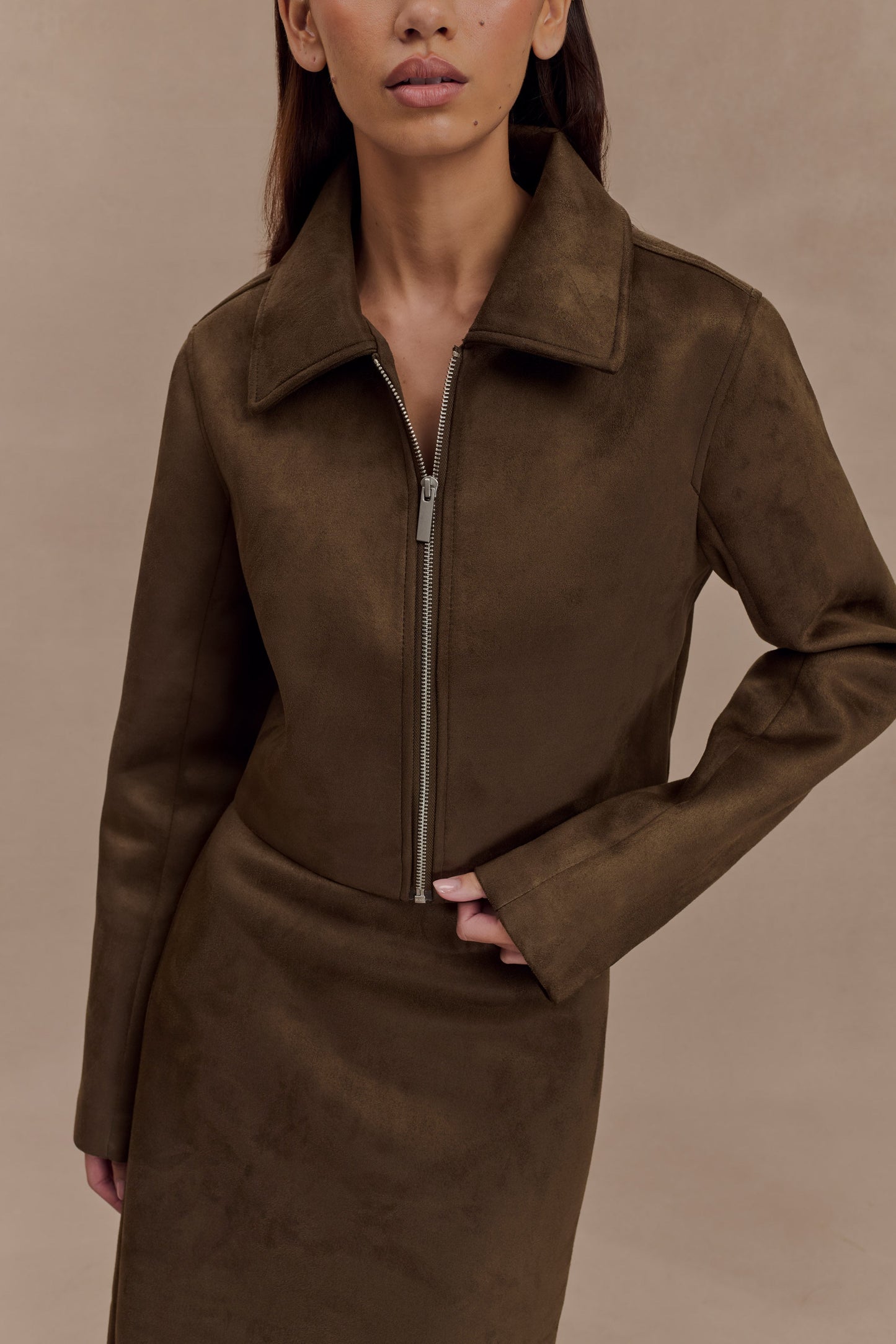 Veste à col en faux daim Hayes - Chocolat