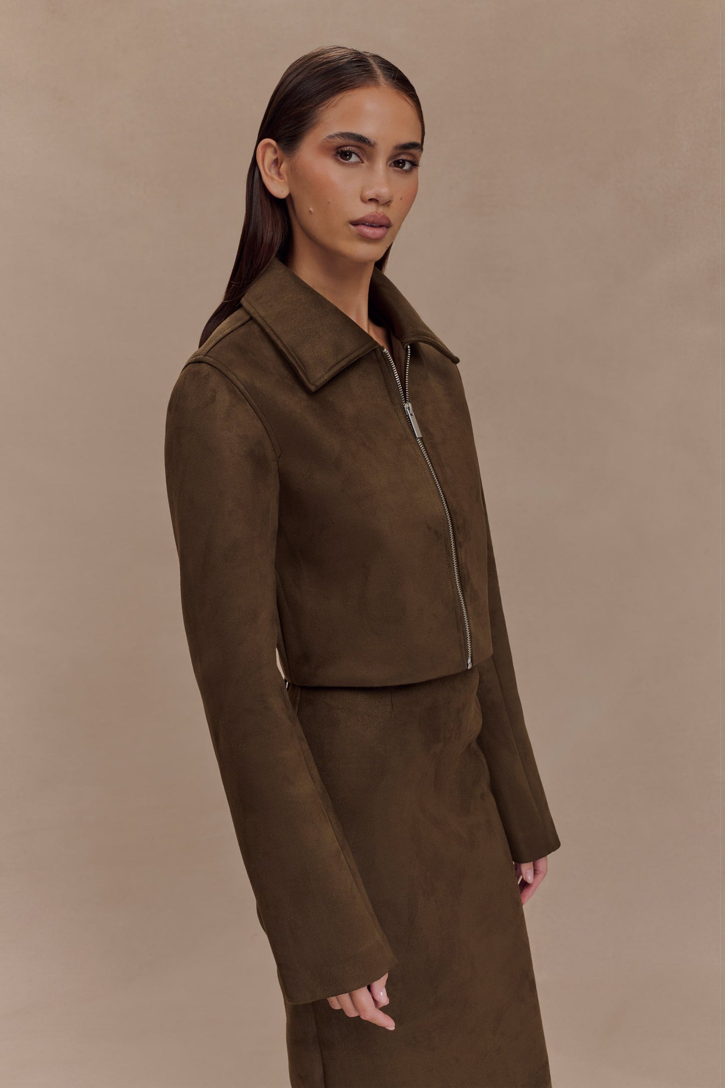 Veste à col en faux daim Hayes - Chocolat