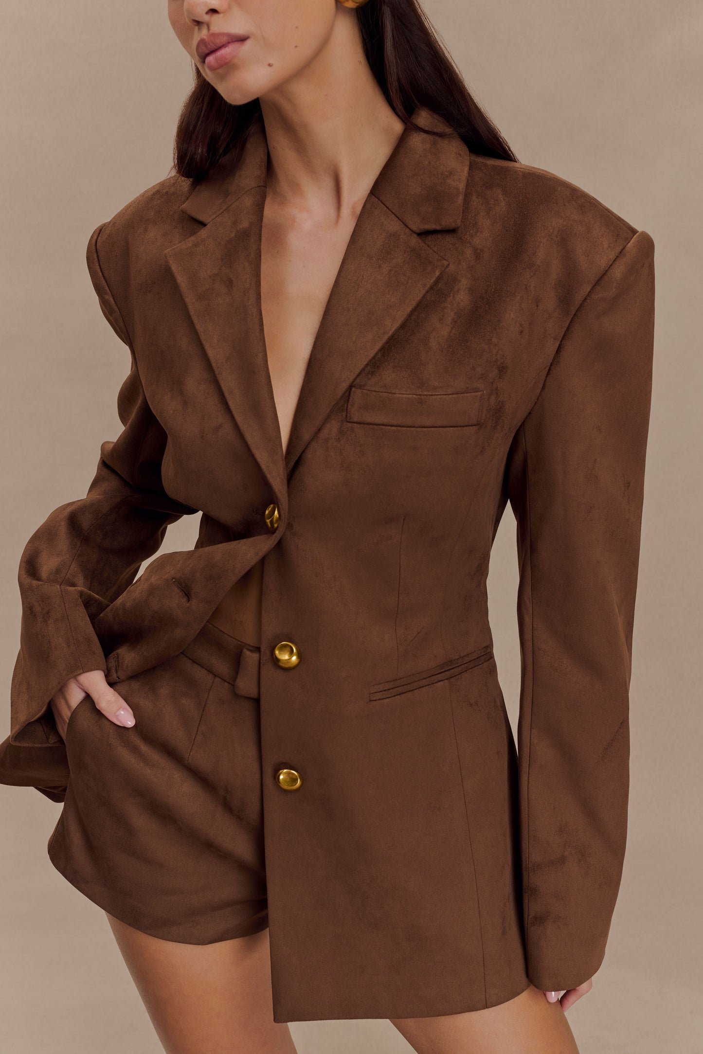 Sally Faux Suede Short - Chocolat au lait