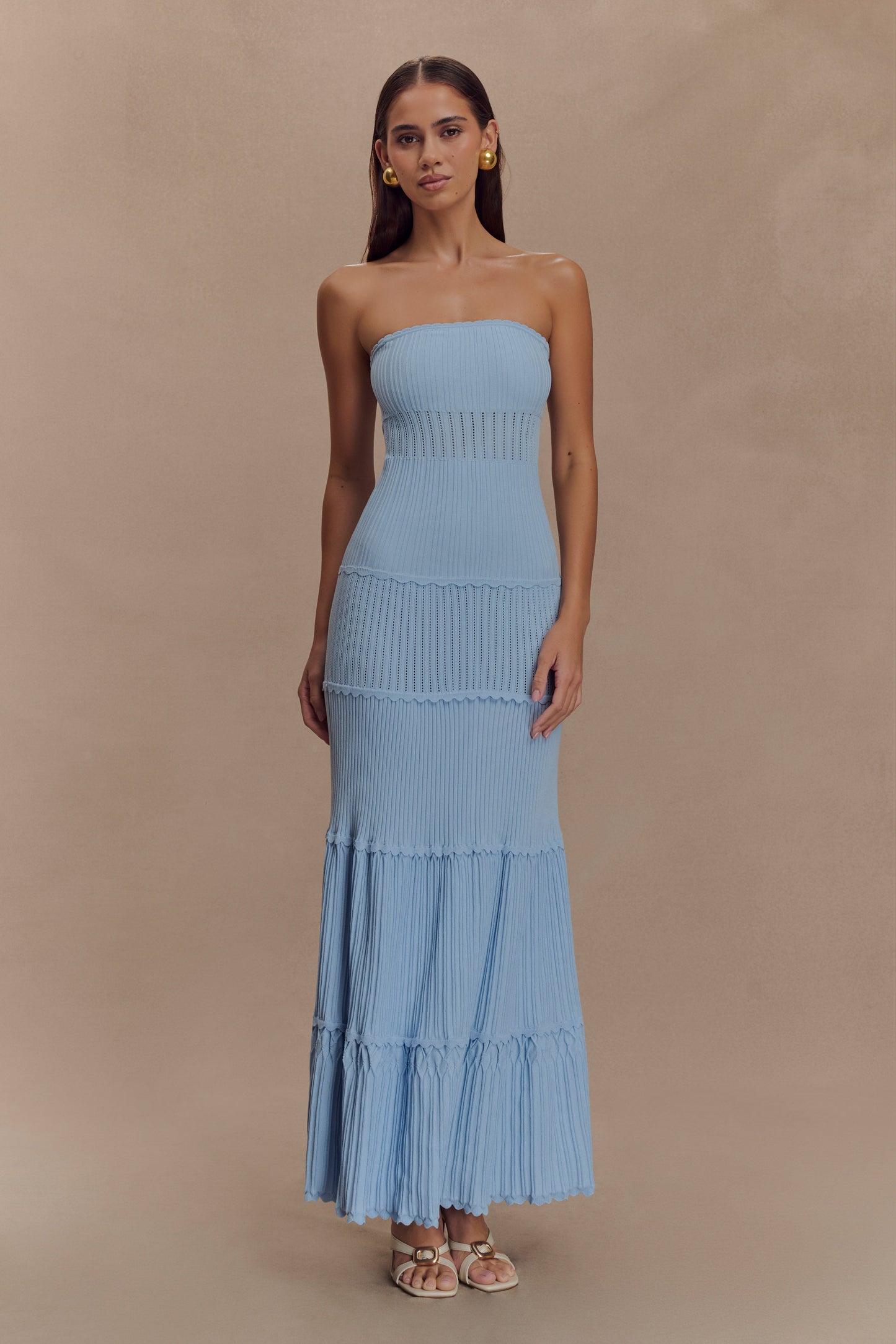 Robe Maxi en Tricot Pointelle Finley - Bleu Bleuâtre