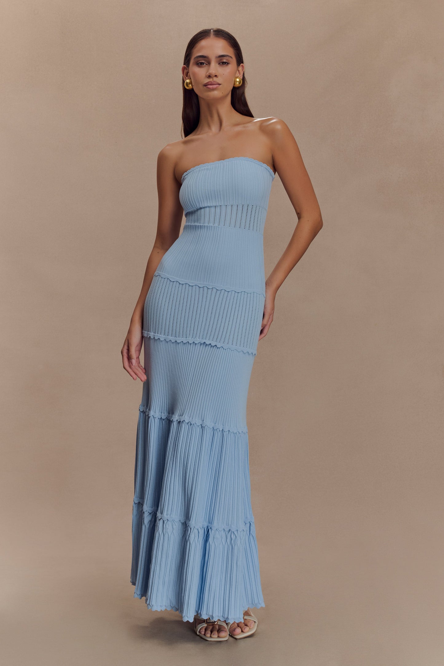Robe Maxi en Tricot Pointelle Finley - Bleu Bleuâtre