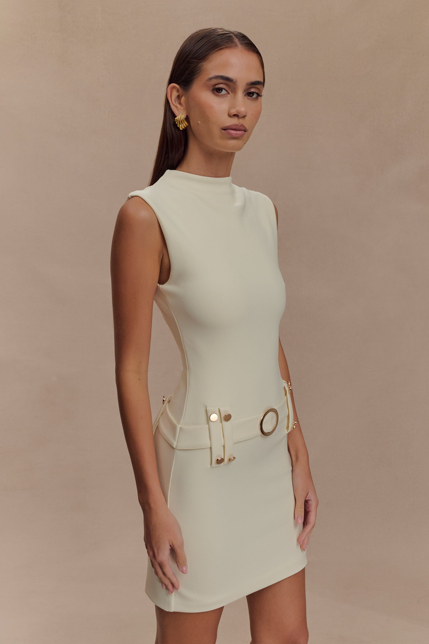 Mini-robe en crêpe extensible Scheana - Ivoire