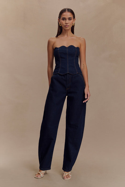 Haut en jean à volants sans bretelles Oakley - Bleu indigo